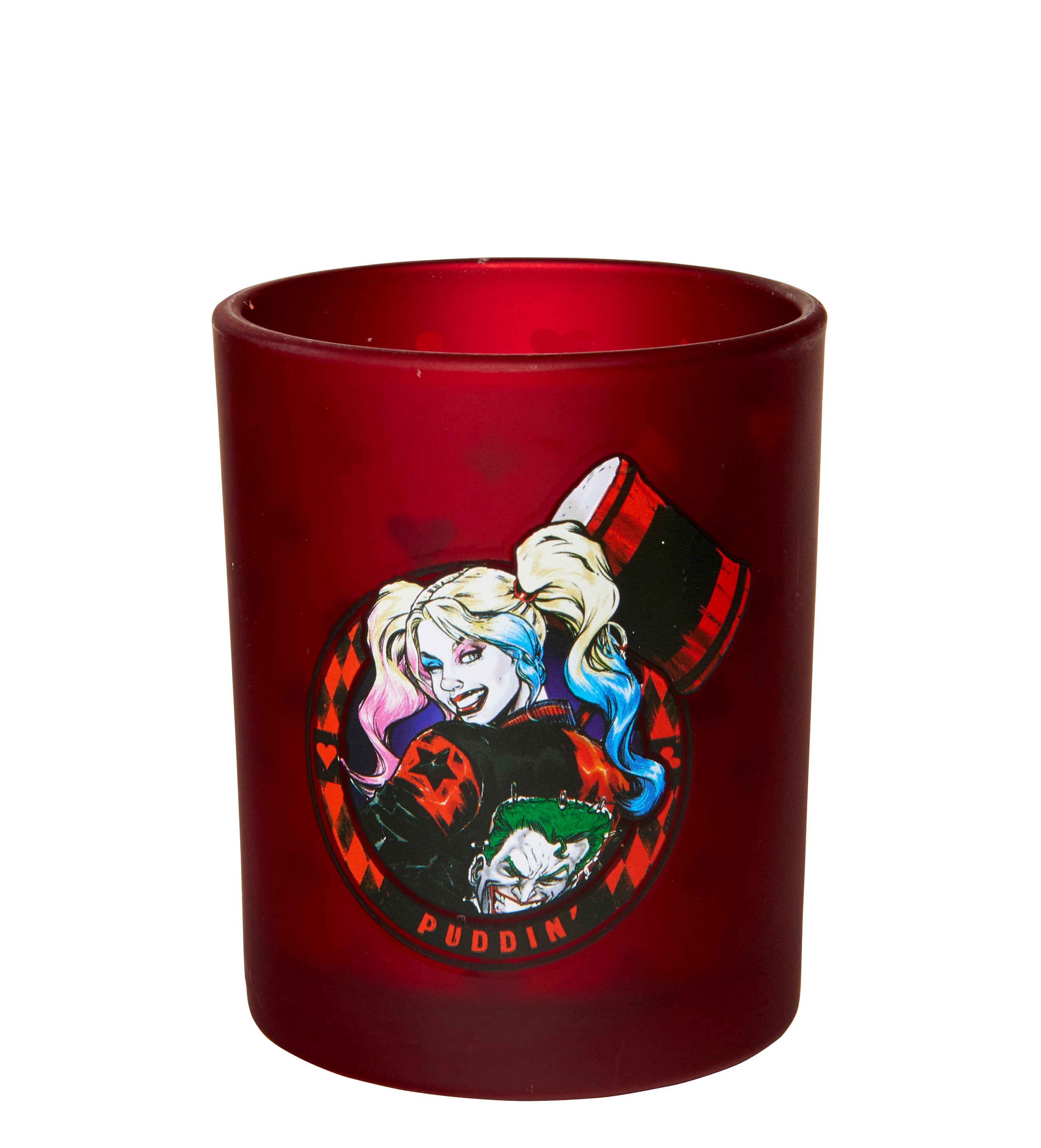 DC Comics Harley Quinn Glass Votive Candle Holder - 6oz Gotham Villain Collectible for Home Decor, Parties & Gifts - Perfect for Halloween, Comic Con & Superhero Themed Events