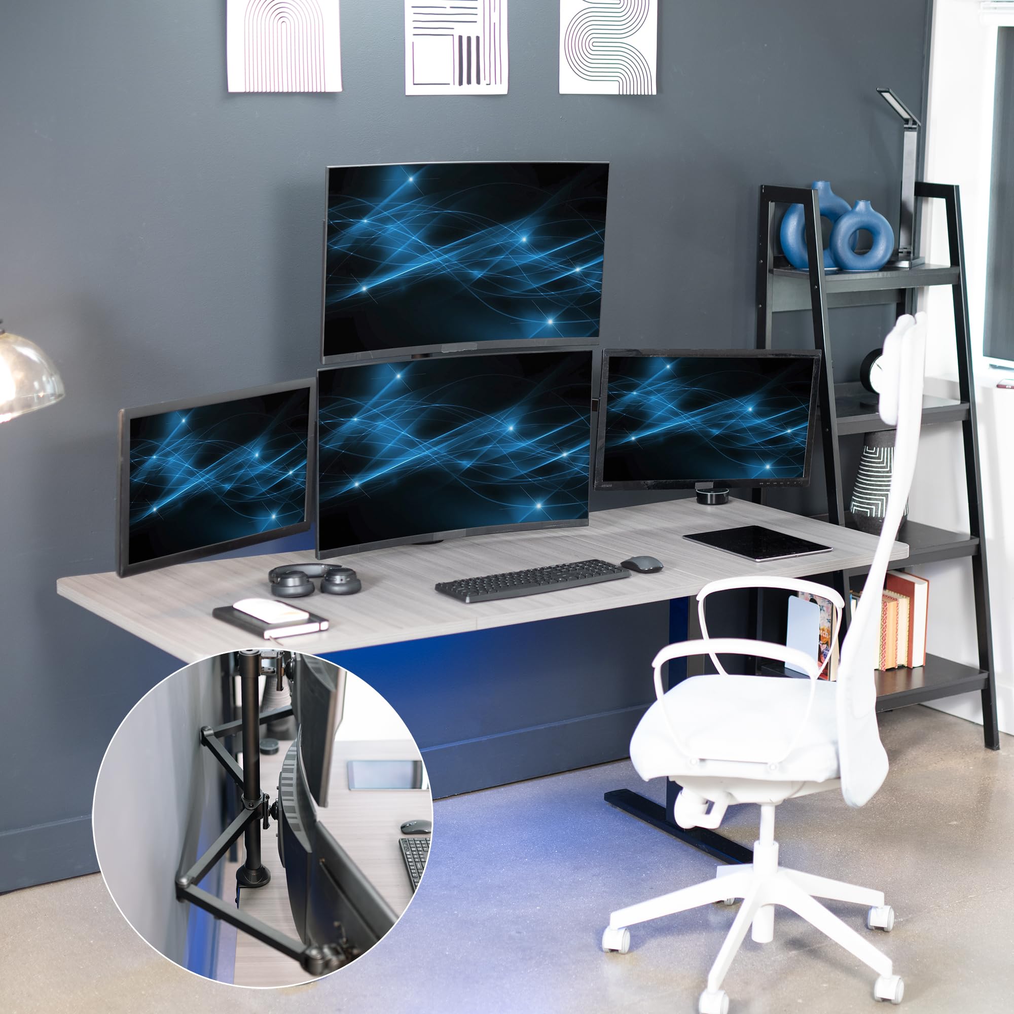 VIVO Quad Monitor Stand for 13 to 32 inch Screens | 4 Arm Adjustable VESA Mount | Heavy Duty Clamp-on Desk Mount | Perfect for Home Office, Gaming & Multi-Tasking Workstations (Black, STAND-V104A)