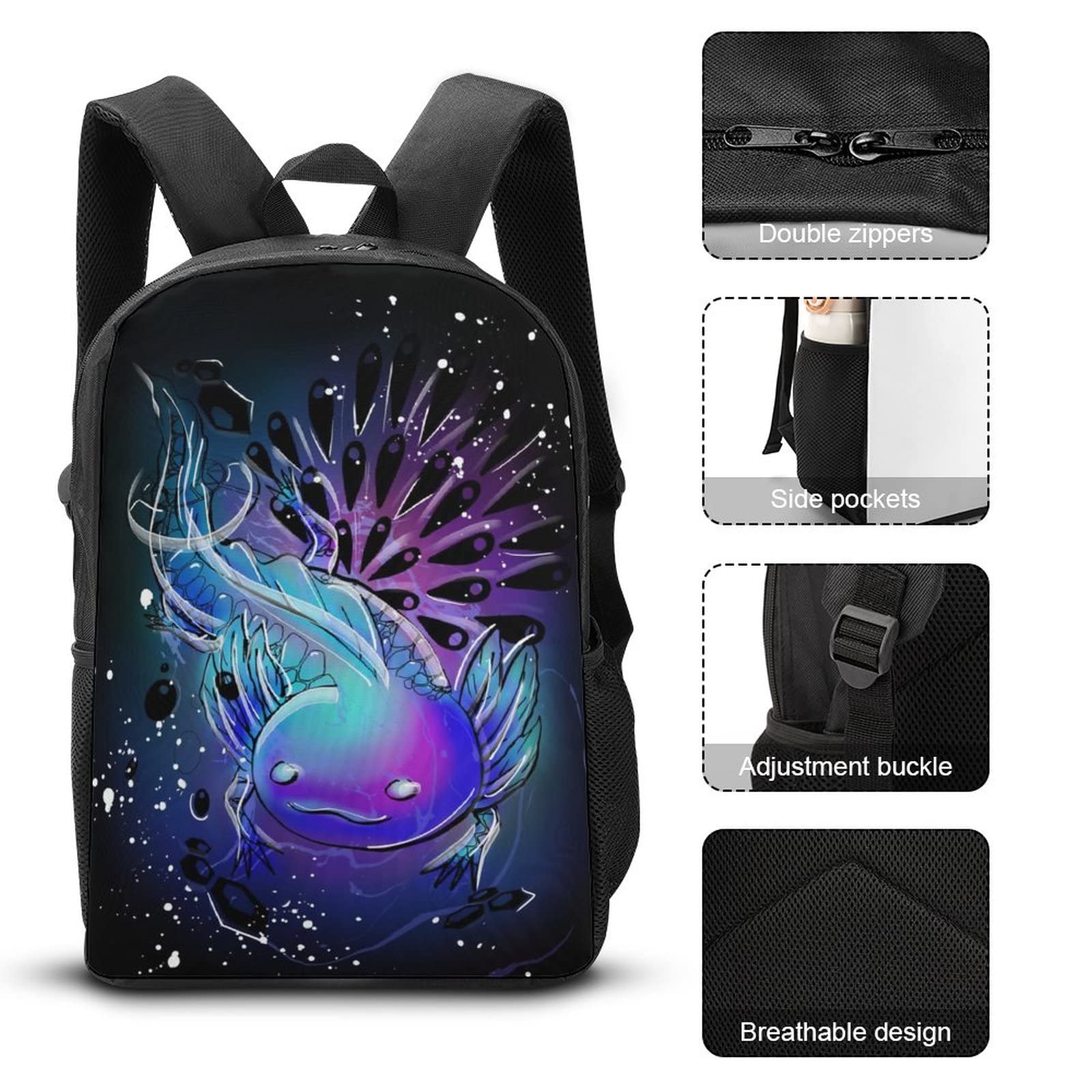 Waterproof Axolotl Backpack for Boys & Girls - 17 Inch Laptop School Bookbag - Perfect for School, Travel & Outdoor Adventures