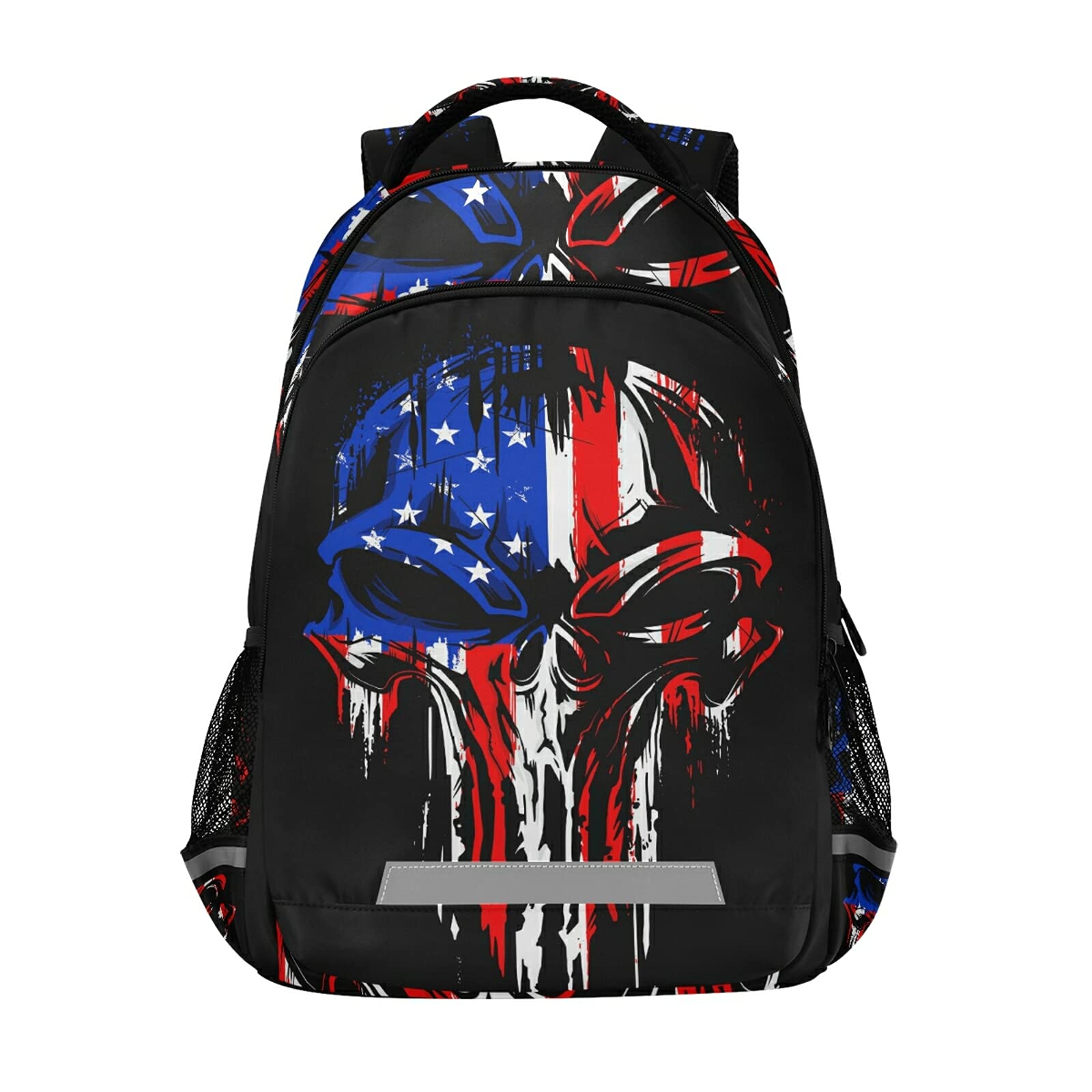 Panksolu Skull American Flag Backpack - Lightweight Laptop Backpack for School, Travel & Hiking - Durable Book Bag for Women, Men & Kids (One Size) - Perfect for College, Work Commute & Outdoor Adventures