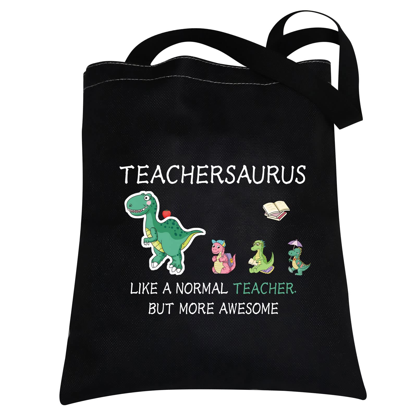 Dinosaur Teachersaurus Tote Bag - Funny Teacher Appreciation Gift, Reusable School Bag for Women & Men - Perfect for Teacher Thank You Gifts, Classroom Supplies & Work Commute