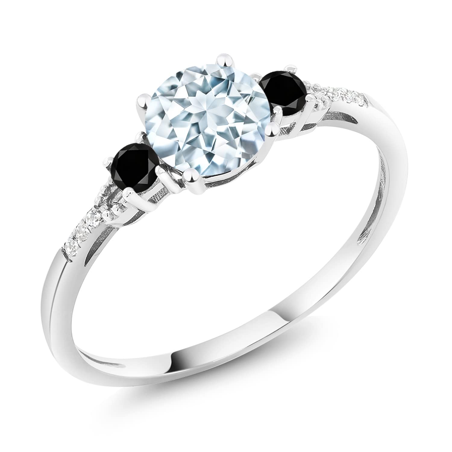0.92 Ct Natural Sky Blue Aquamarine & Black Diamond Ring in 10K White Gold | Elegant Gemstone Jewelry for Women | Perfect for Engagement, Wedding & Anniversary Gifts