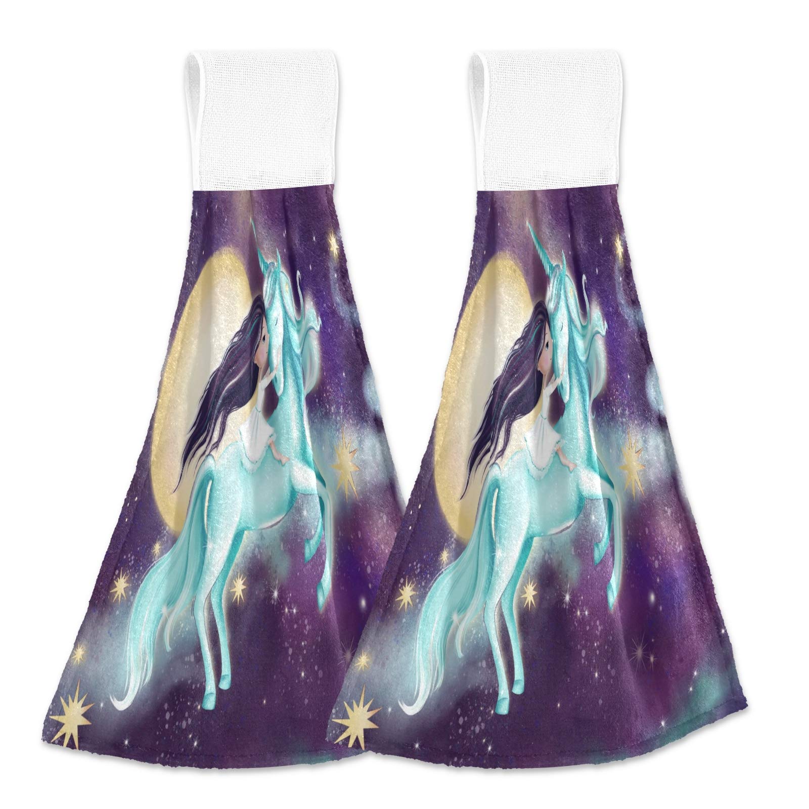 Magic Unicorn Kitchen Towels Set of 2 - Super Absorbent Cotton Hanging Hand Towels for Kitchen, Bathroom & Home Decor - Cute Unicorn Design for Kids Room, Gift Idea