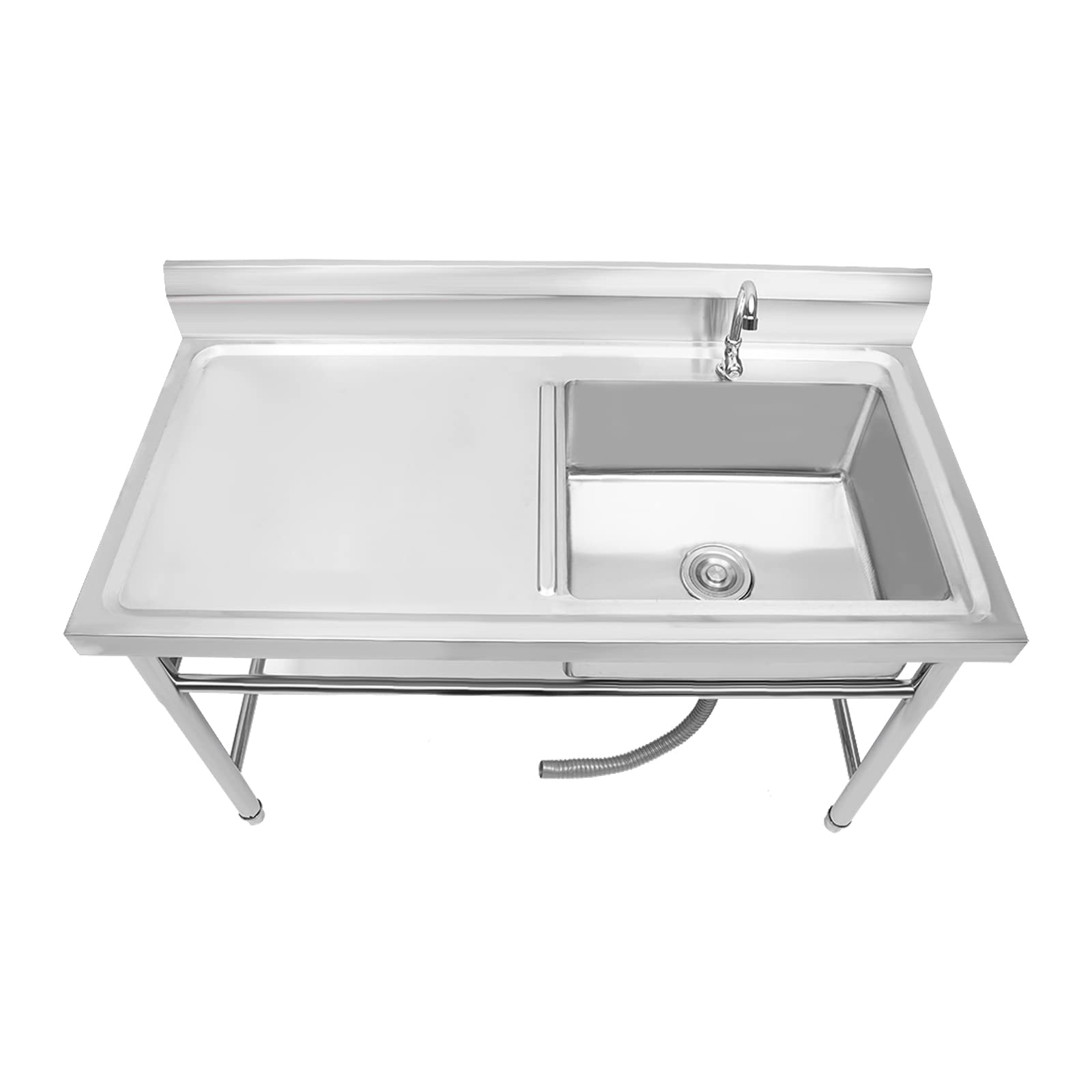 304 Stainless Steel Commercial Utility Sink with Faucet & Drainboard - 47.2x23.6x34.5 Inch Heavy Duty Outdoor Kitchen Prep Sink Station - Perfect for Restaurants, Food Trucks, BBQ Areas & Outdoor Cooking Stations (US Stock)