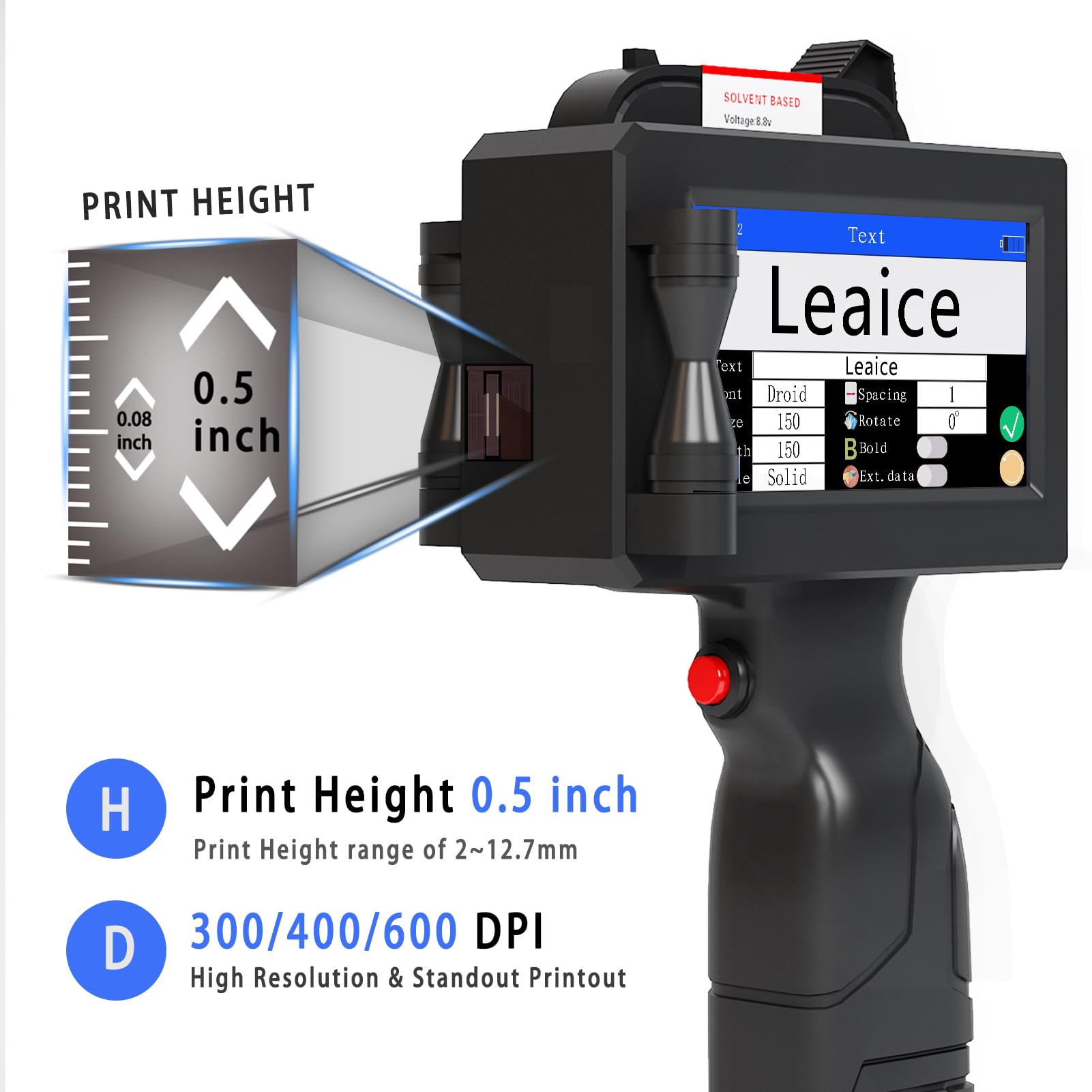 Portable Handheld Inkjet Printer with 42ml Quick-Drying Ink Cartridge - 4.3