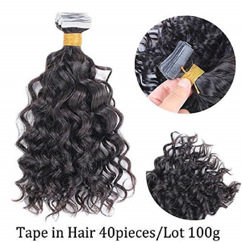 100% Brazilian Human Hair Extensions - Loose Wave Tape in Hair 40pcs (22inch, 1B Natural Black) | Invisible Seamless Skin Weft for Women | Perfect for Parties, Weddings & Daily Styling