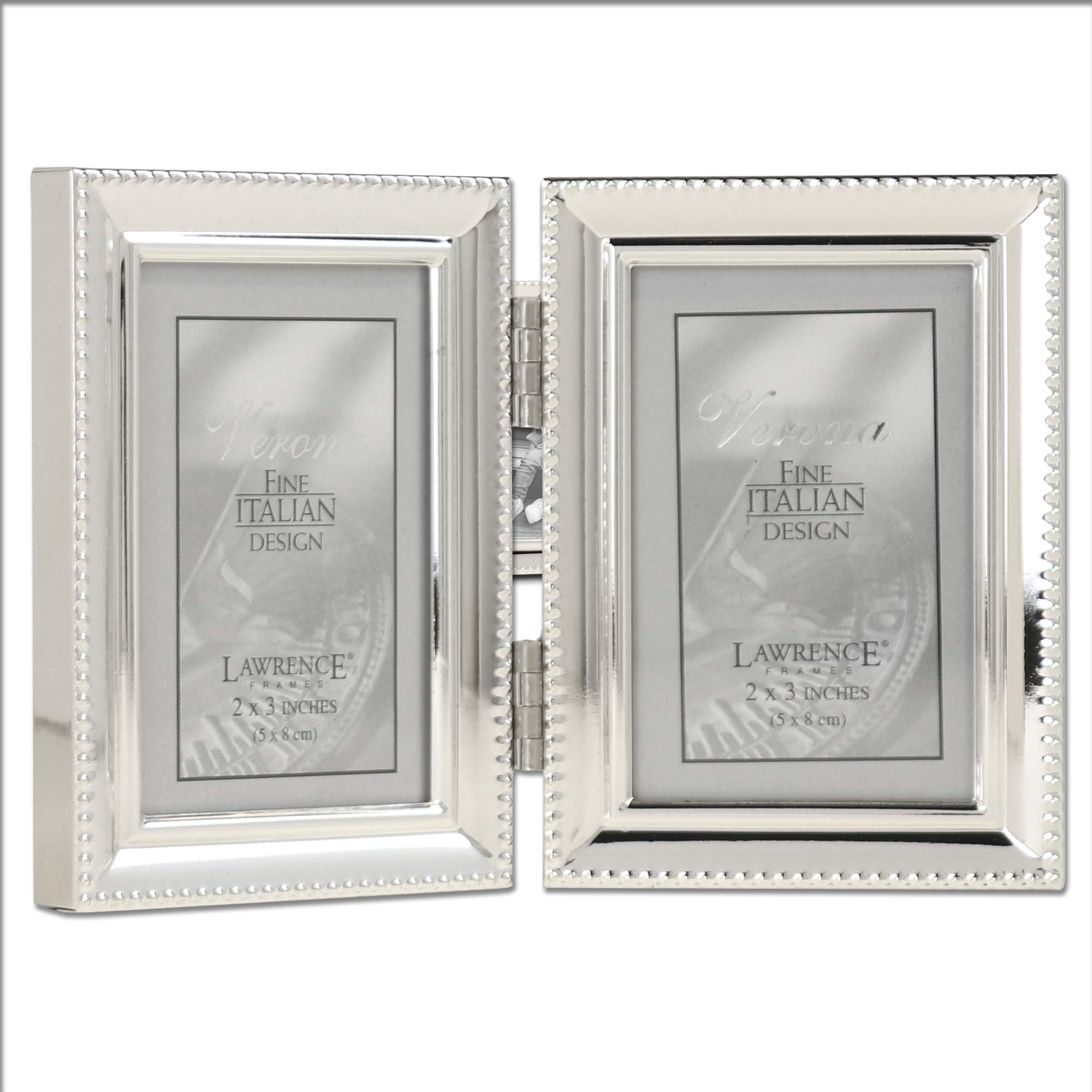 Lawrence Frames Bead Border Design 2.5x3.5 Double Silver Photo Frame - Perfect for Displaying Wedding, Graduation & Family Photos on Shelves or Desks
