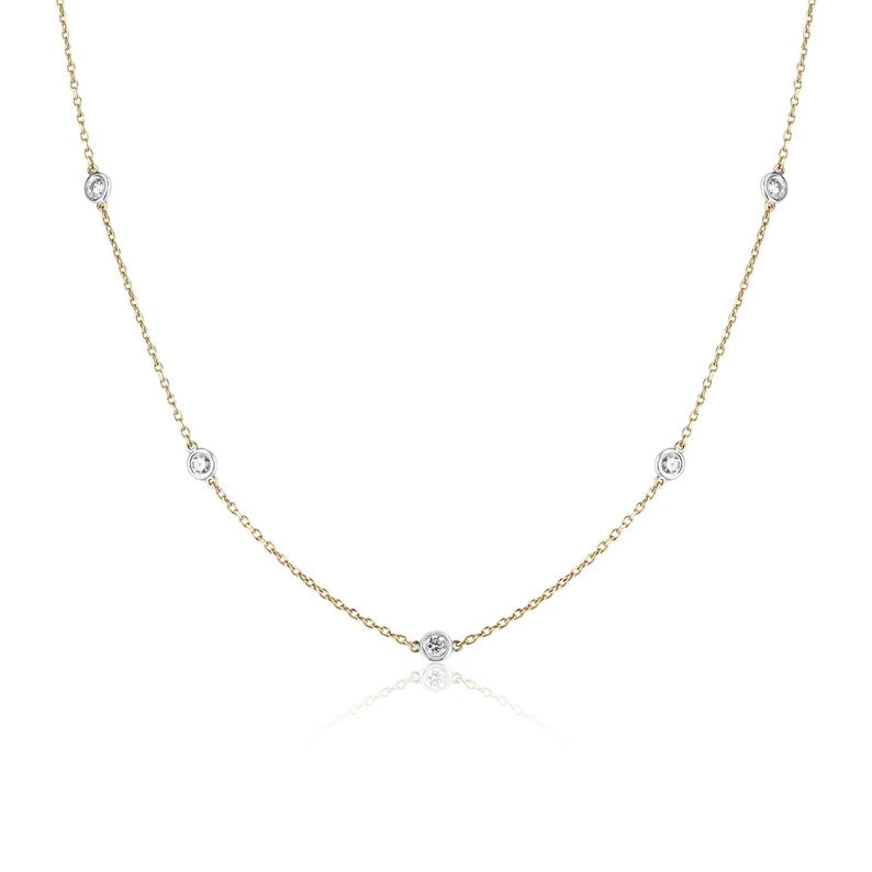14K Two-Tone Gold Round Cut Diamond Necklace (1.0 TCW) - Elegant Layering Chain for Women | Perfect for Weddings, Date Nights & Special Occasions