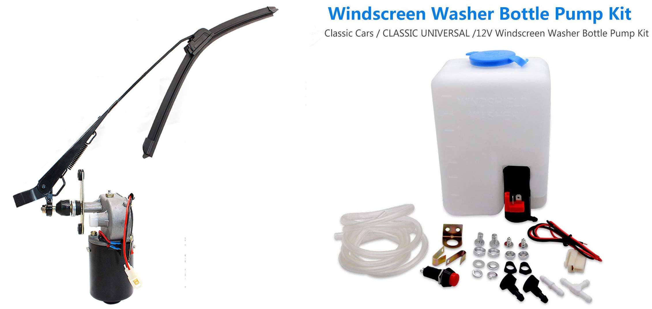 12V Universal UTV Windshield Wiper Kit with Washer Pump - Fits Polaris Ranger, Can-Am, Honda Pioneer, Golf Carts & Tractors - All-Weather Protection for Off-Road Vehicles, Farm Equipment & Utility Vehicles