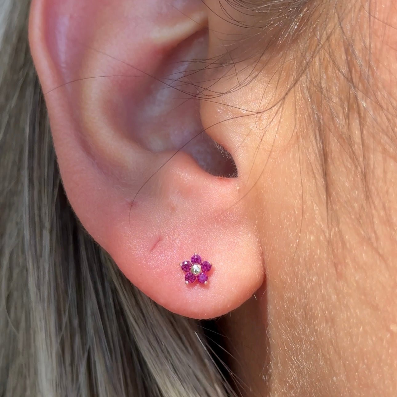 14K Solid Yellow Gold Ruby Flower Stud Earrings for Women - Elegant Floral Jewelry for Daily Wear, Parties & Special Occasions