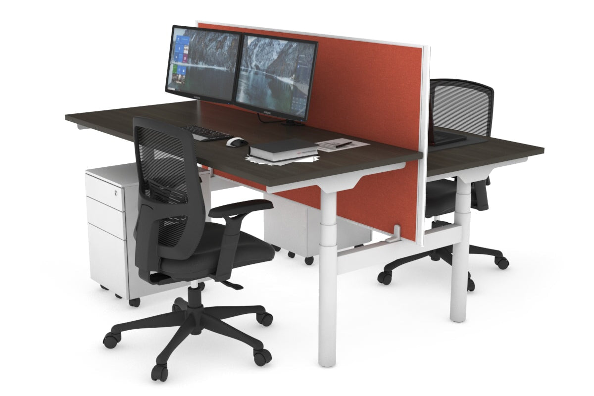 Flexi Premium Height Adjustable 2-Person H Bench Workstation - White Frame [1600L x 700W] - Ergonomic Office & Home Workspace Solution for Collaborative Teams & Remote Workers