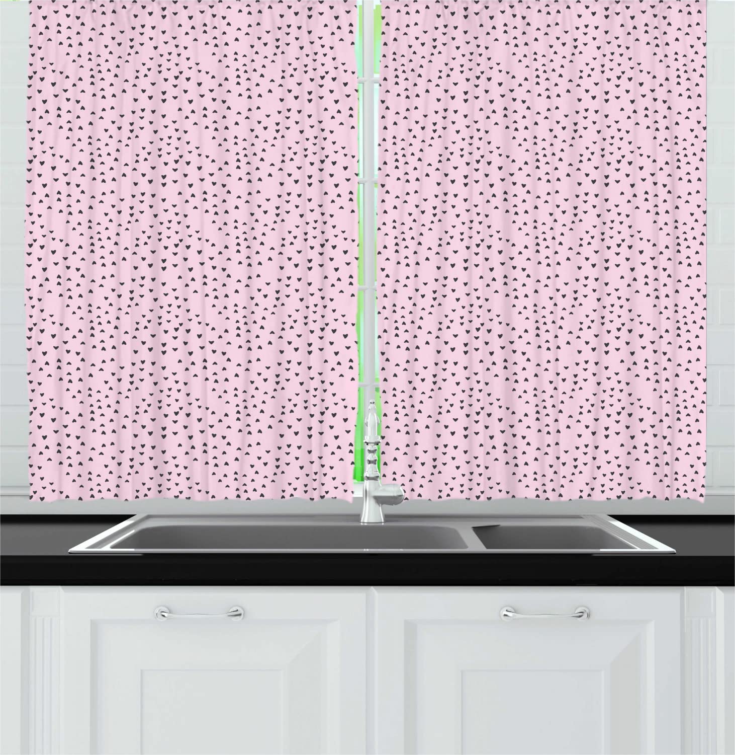 Ambesonne Heart Print Kitchen Curtains - Valentine's Day Romantic Drapes with Rod Pocket, 55