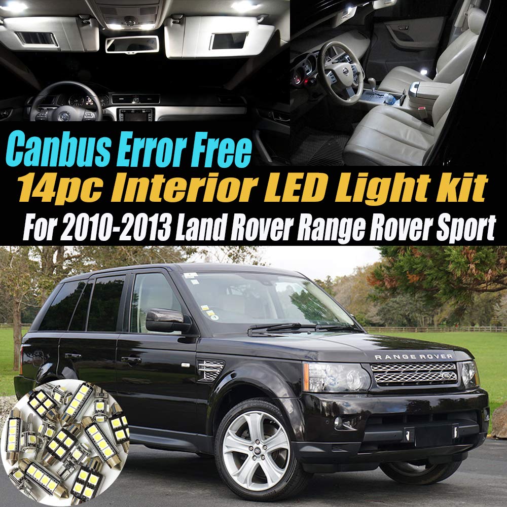 14Pc Canbus Error Free Super White 6000K LED Interior Light Kit for 2010-2013 Land Rover Range Rover Sport - Upgrade Dashboard, Footwell, Trunk Lighting