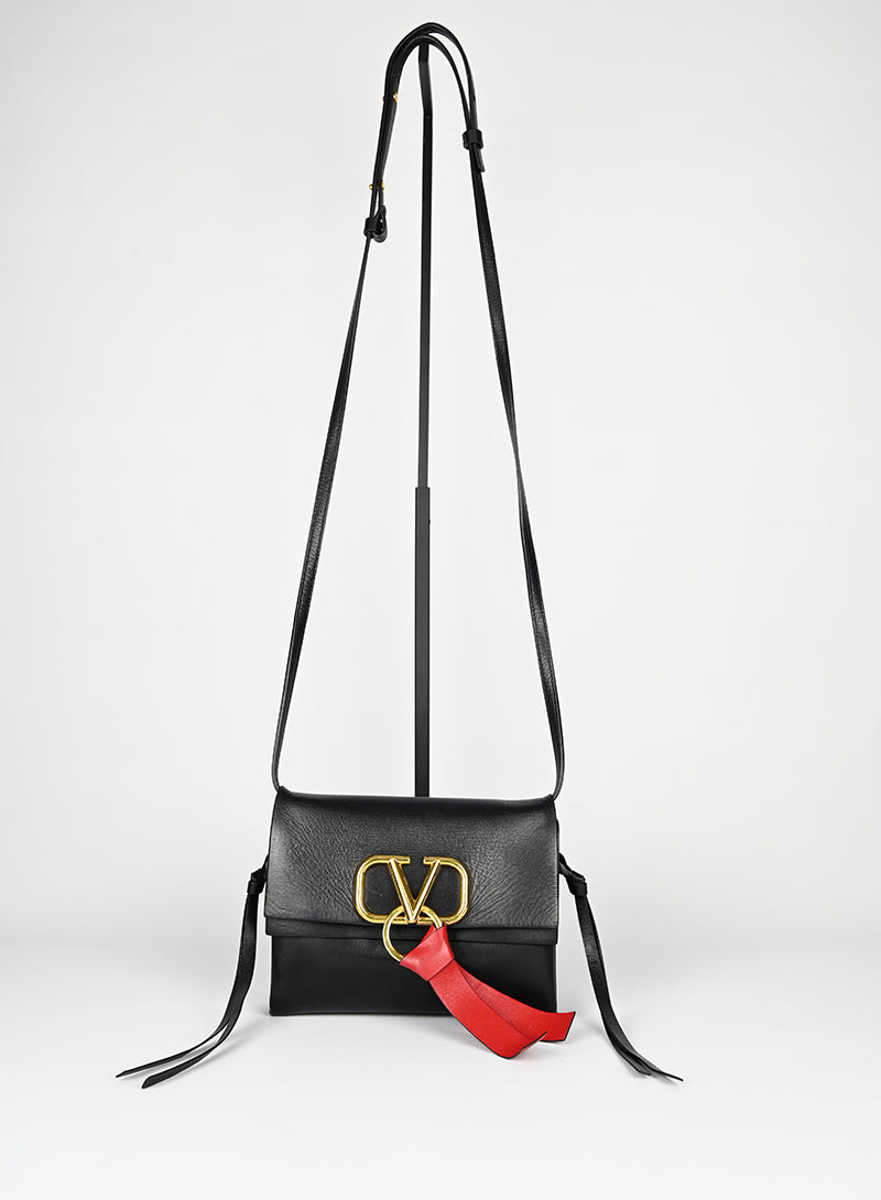 Valentino Black Crossbody Bag with V Logo - Perfect for Everyday Use, Travel & Fashion Accessories