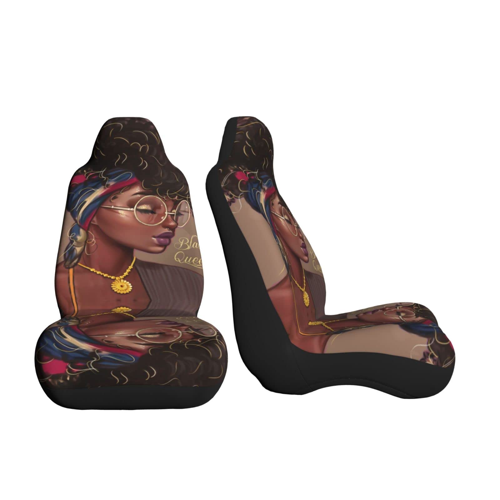Universal Stretch Car Seat Covers for African American Girls - 2-Piece Full Front Bucket Seat Protectors Fits Most Cars, Sedans & Vans | Perfect for School Drop-offs, Road Trips & Daily Commutes