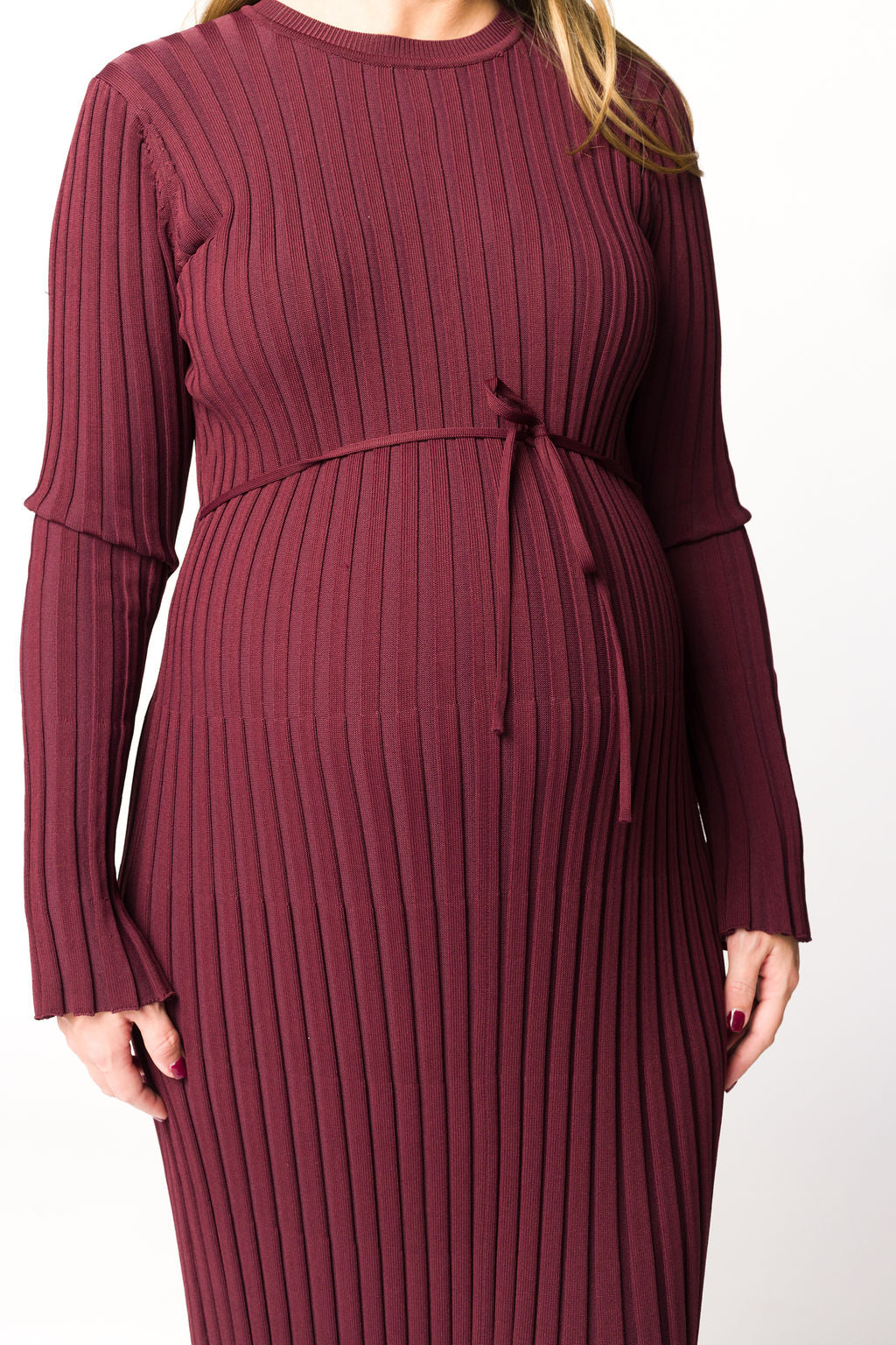 Colette Premium Long Sleeved Ribbed Knit Maxi Dress in Burgundy - Bump Friendly Maternity Dress for Pregnancy, Nursing & Postpartum - Perfect for Casual Wear, Office & Special Occasions