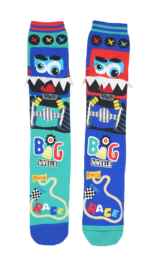 Madmia Monster Truck Socks for Boys & Girls - Fun Cartoon Dinosaur & Car Themed Crew Socks - Comfortable Cotton Blend for Kids, Teens & Adults - Perfect for School, Sports & Casual Wear