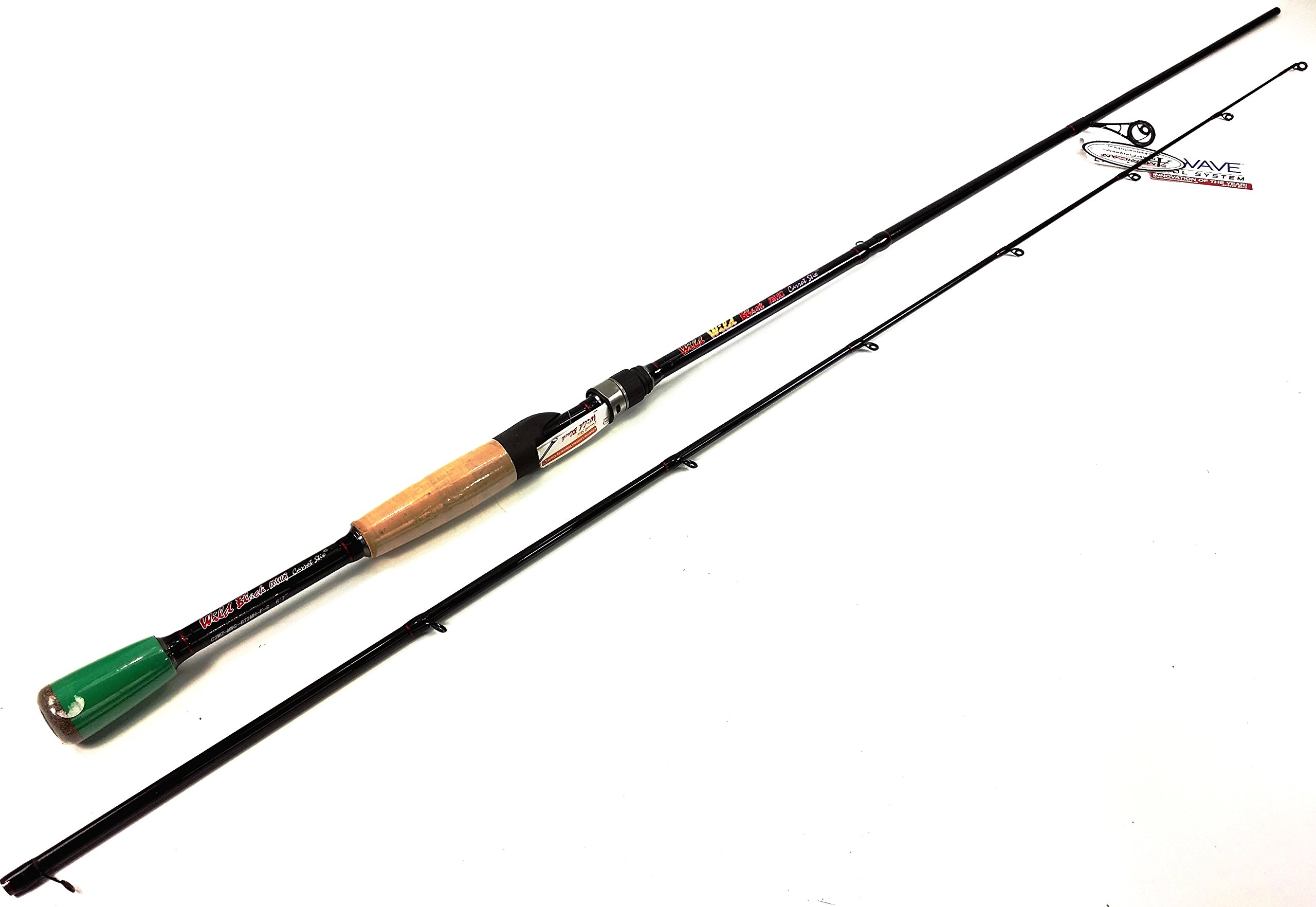 Carrot Stix Collapsible 2-Piece Spinning Fishing Rod with Microwave Guides - Wild Black Color - Perfect for Travel Fishing & Backpacking Adventures