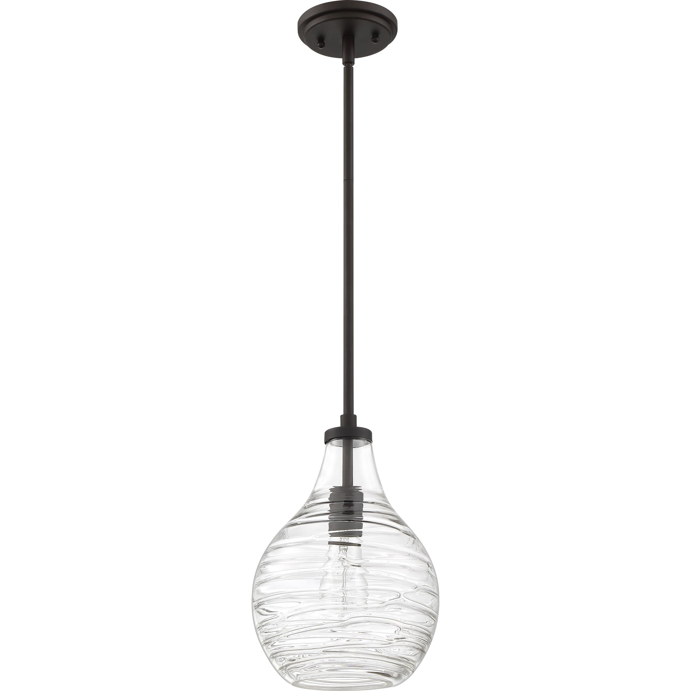Quoizel Genie Mini Pendant Light - 9 Inch Old Bronze Globe Ceiling Fixture with Handmade Ripple Glass, 1-Light Hanging Lamp (Max Height 51