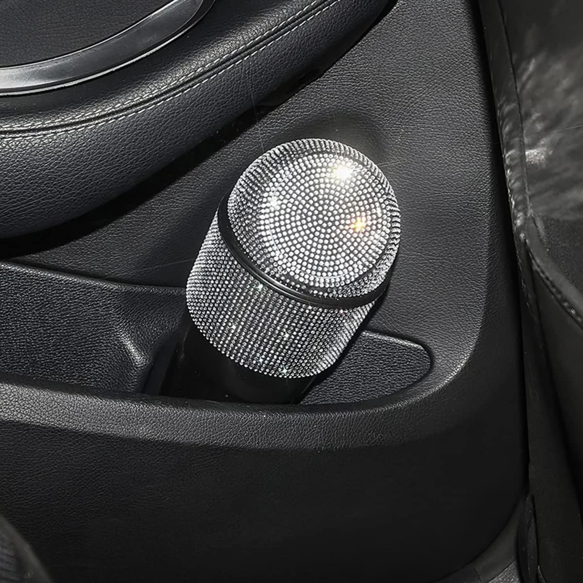 AICEL Rhinestone Car Trash Can with Lid - Mini Leakproof Garbage Bin for Auto Cup Holder, Crystal Small Trash Can for Car, Home, Office, Kitchen & Bedroom - Perfect for Road Trips, Daily Commute & Workspace Organization