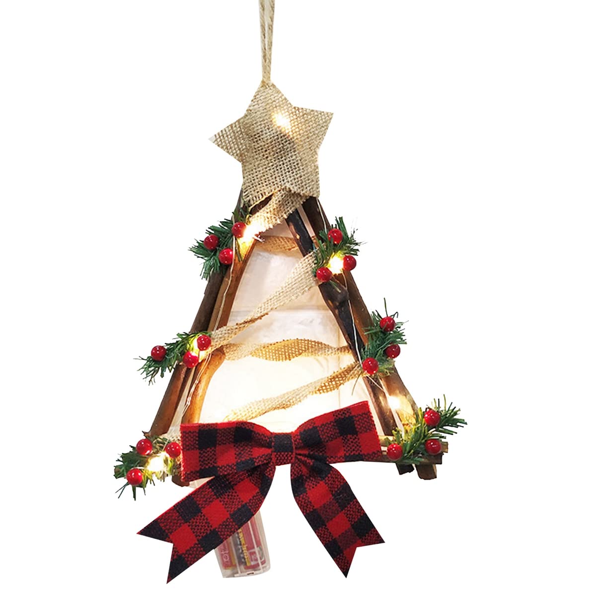 WDhomLT Pre-Lit Christmas Wreath with LED Lights - Snowman Shape Decor with Hat & Bow, Star Triangle Design, Berry Clusters & Realistic Pine Needles - Perfect for Front Door Decor, Holiday Party, Fireplace Mantel & Winter Home Decoration