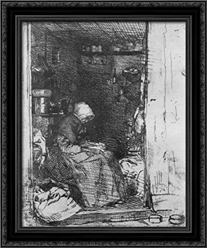 James Abbott McNeill Whistler - Old Woman With Rags 20x24 Inch Black Ornate Wood Framed Canvas Art Print - Vintage Home Decor for Living Room, Bedroom & Office