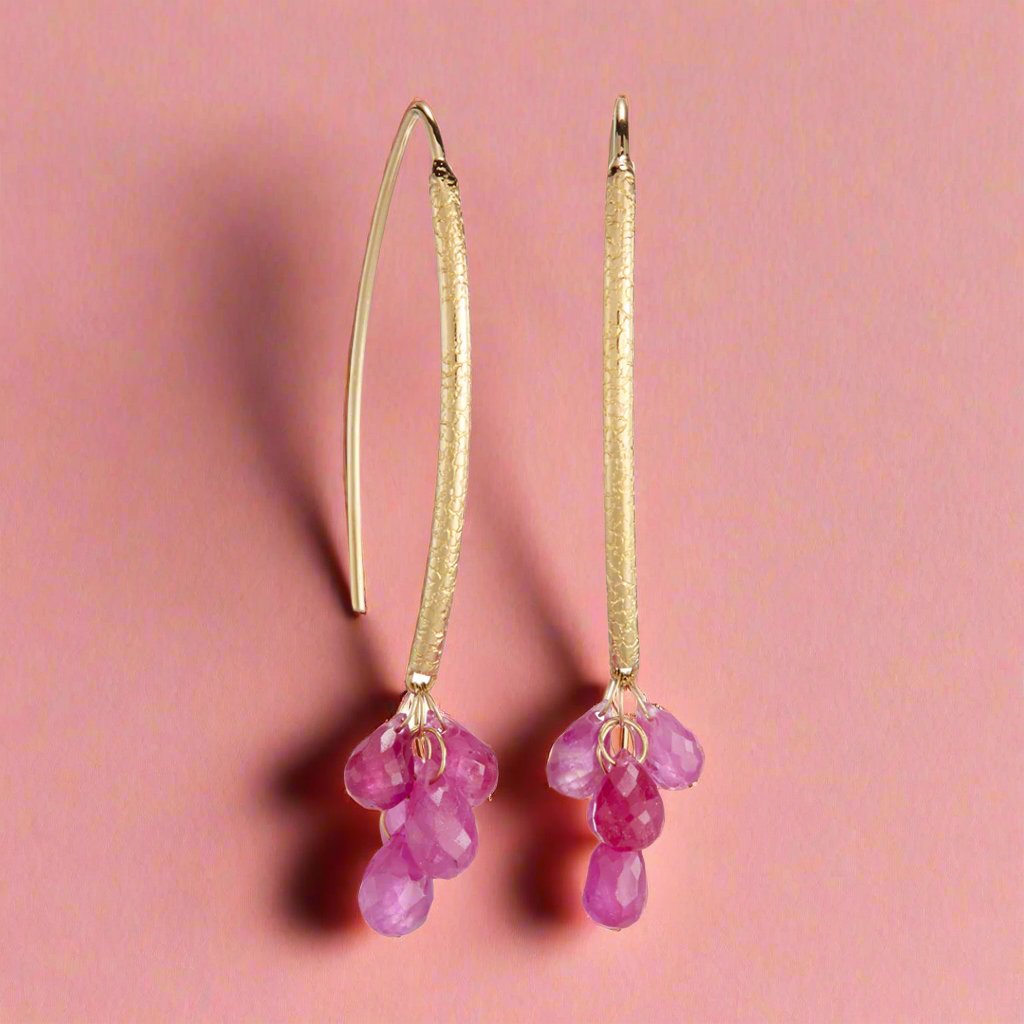 Exquisite Pink Sapphire Navette Earrings for Women | Elegant Oval Cut Gemstone Jewelry | Perfect for Weddings, Parties & Special Occasions