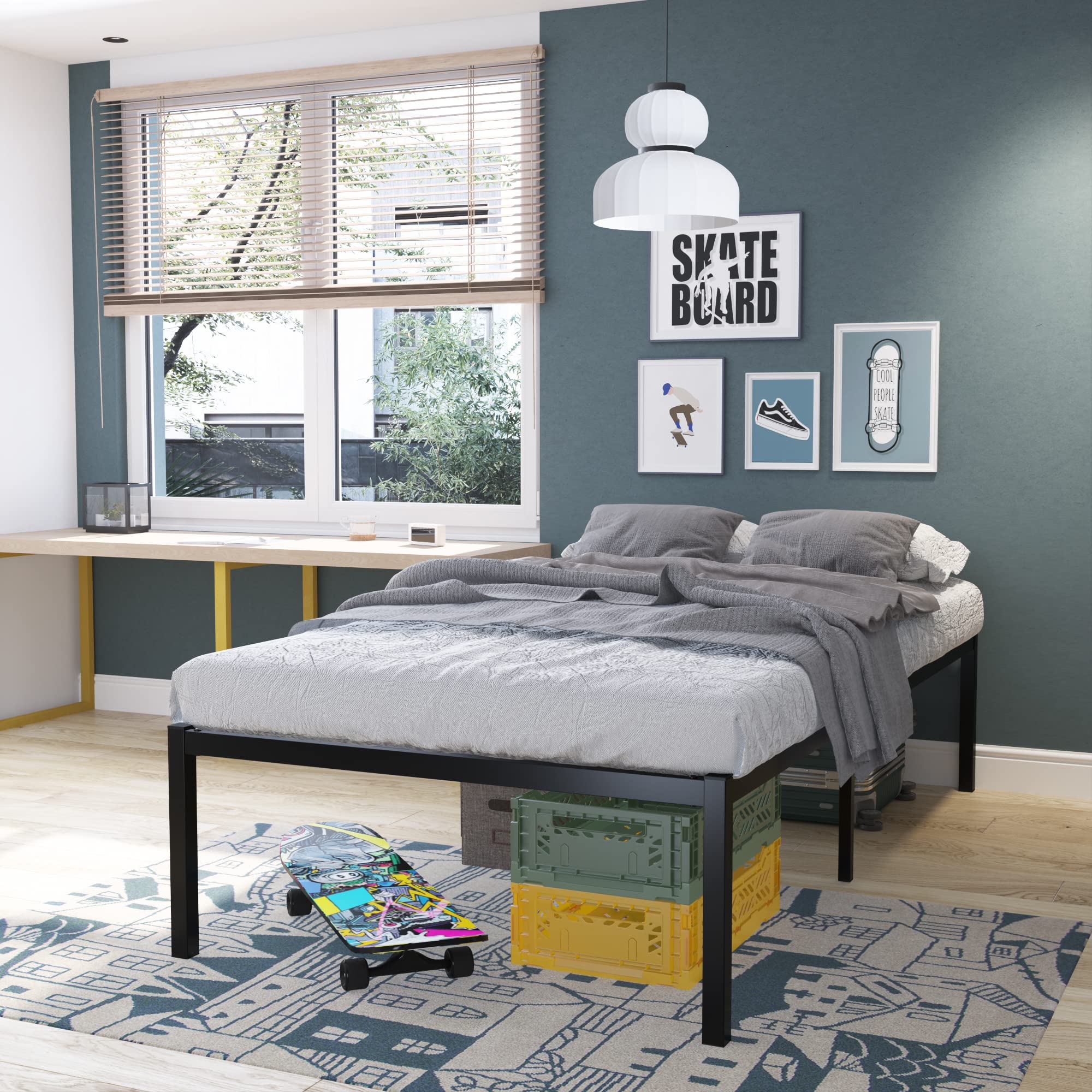 Weehom 16 Inch Twin Metal Bed Frame - Heavy Duty Steel Platform with Slat Support, No Box Spring Needed, Under Bed Storage Space, Easy Assembly, Black - Perfect for Kids Rooms, Guest Beds & Small Spaces
