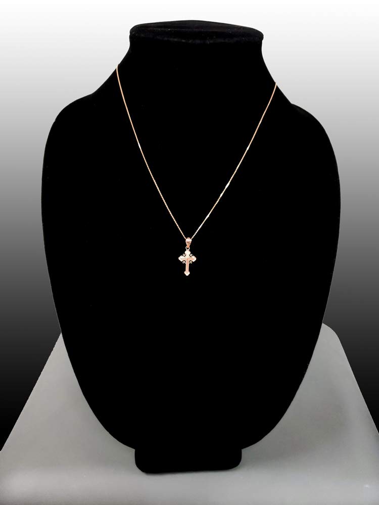 14K Rose Gold Filigree Cross Charm Necklace for Women - Elegant Religious Jewelry Gift for Baptism, Confirmation & Everyday Wear