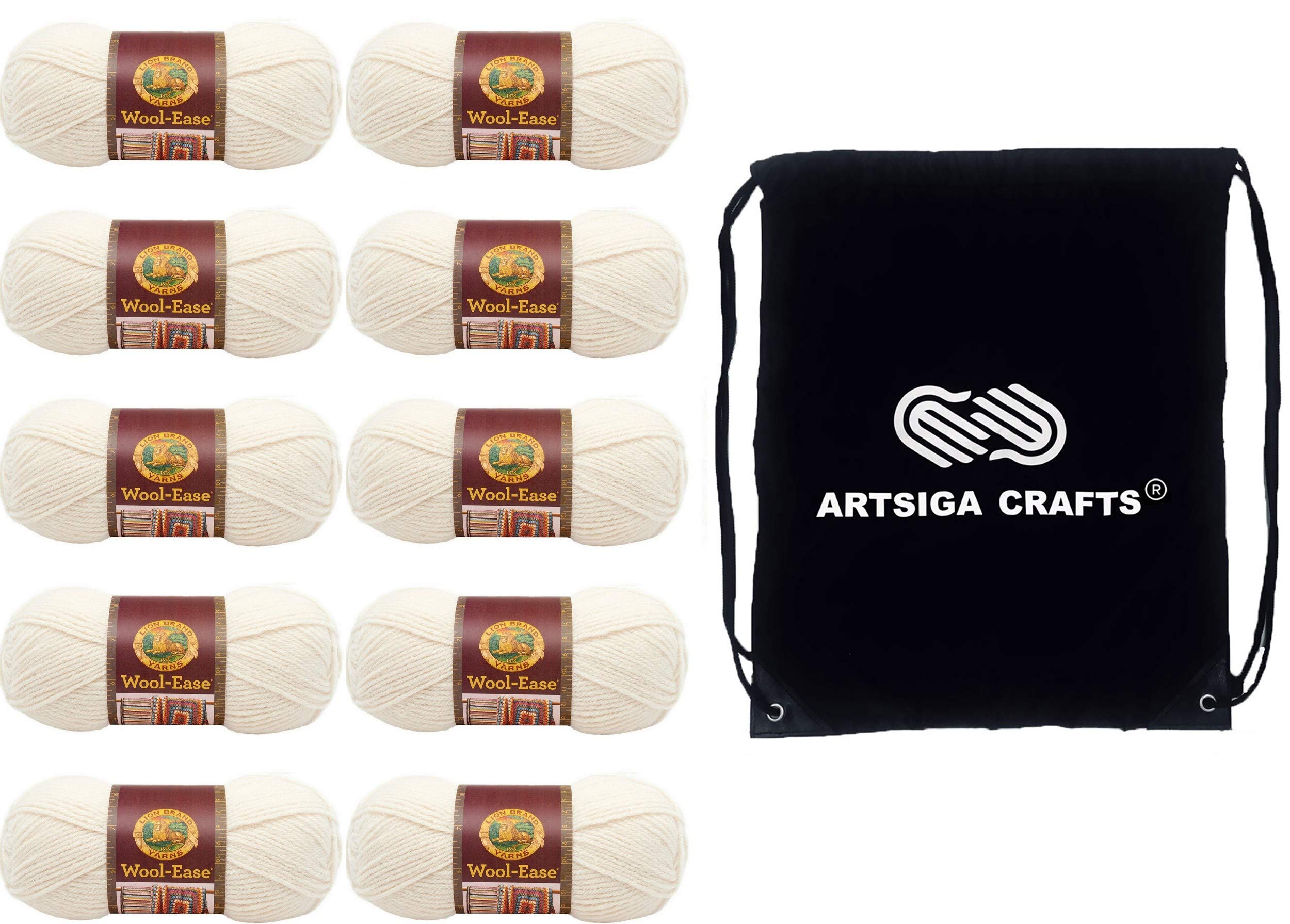 Lion Brand Wool Ease Fisherman Yarn - 10 Skeins Same Dye Lot - Medium #4 Worsted Weight - 80% Acrylic 20% Wool - Perfect for Knitting and Crocheting Projects - Includes Free Project Bag - Great for Scarves, Blankets, and Winter Accessories