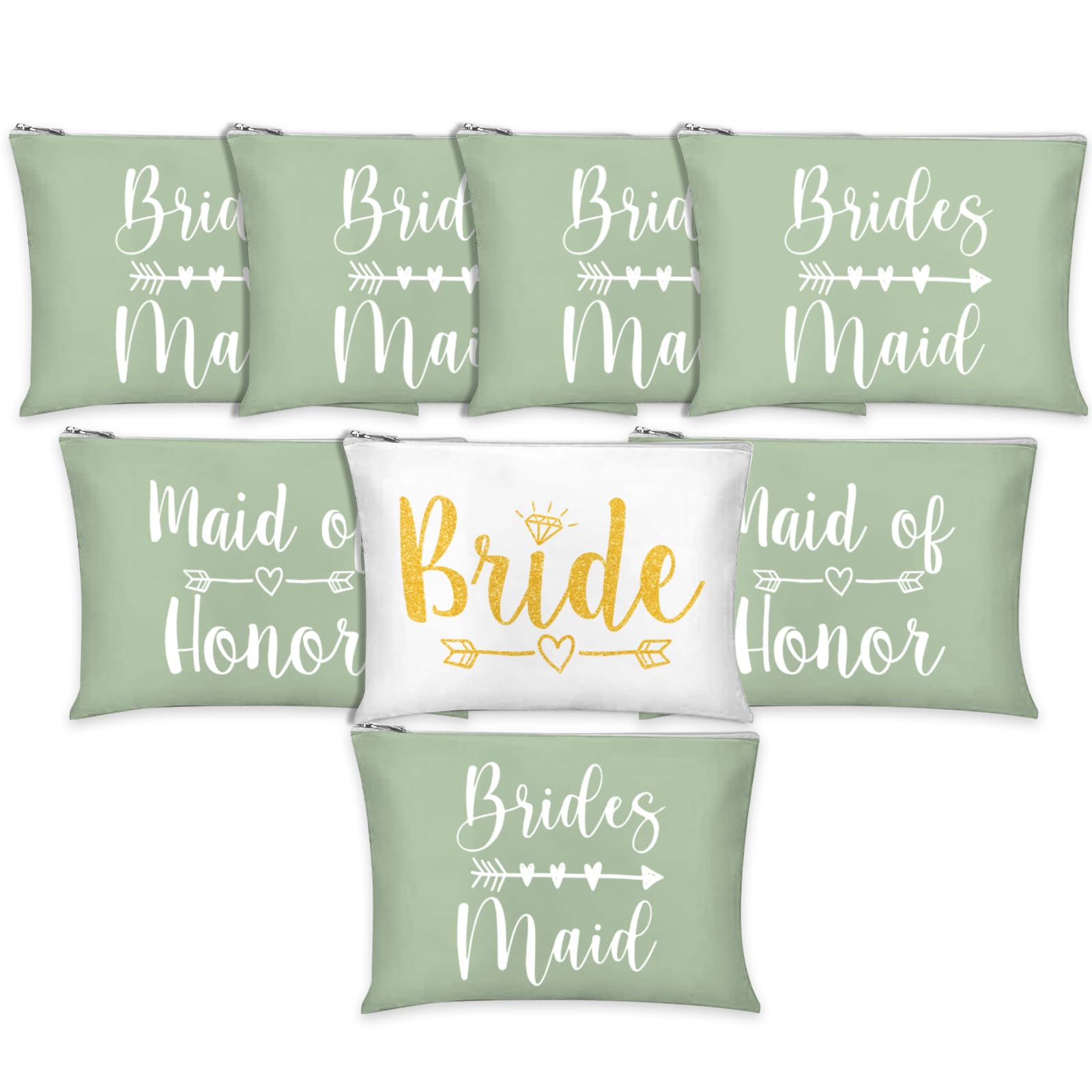 Whaline 8Pcs Bridesmaid Makeup Bags - Sage Green Cosmetic Organizer with Zipper for Wedding, Bridal Shower & Party Favors - Perfect Gift for Maid of Honor, Bachelorette & Women's Travel Essentials