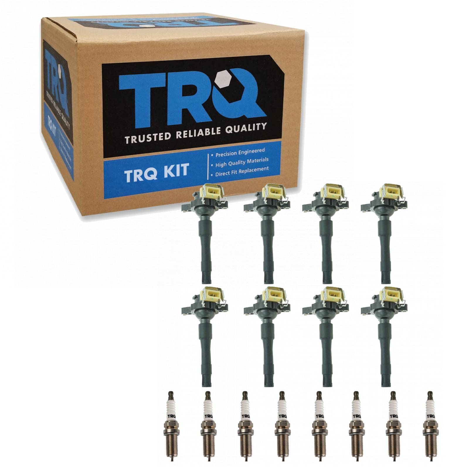 TRQ Ignition Kit with Ignition Coil & Spark Plugs - Compatible with 1999 BMW 740i 740iL - Improve Engine Performance & Fuel Efficiency