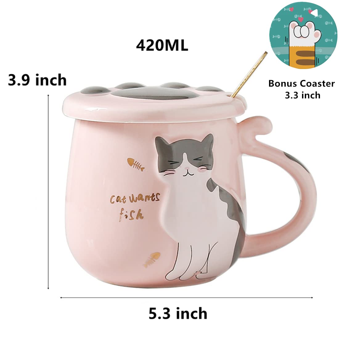 Floette Cute Cat Ceramic Coffee Mug - 12oz Novelty Tea Cup with Handle, Perfect Gift for Cat Lovers - Ideal for Home, Office Use and Birthday Gifts (A15)