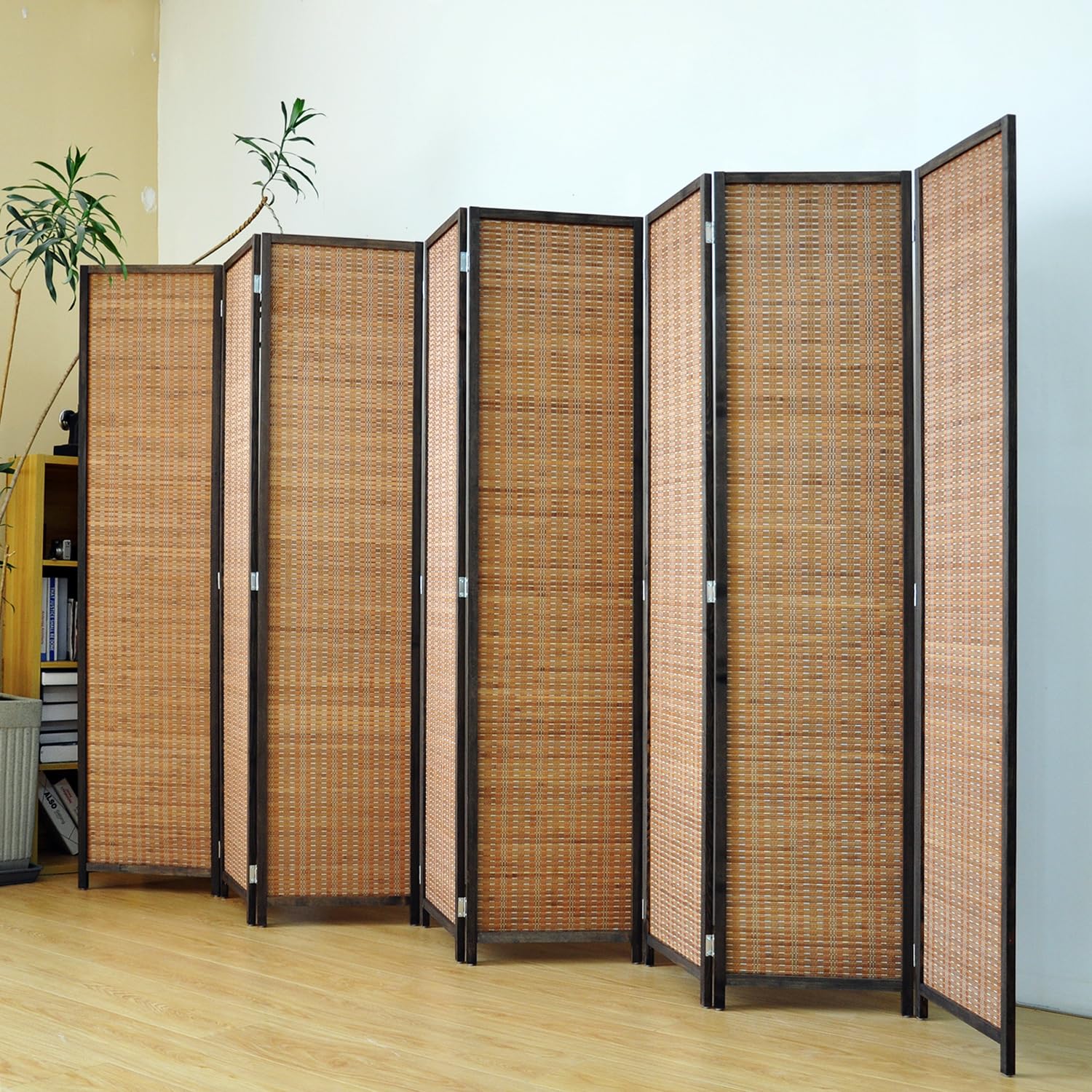 8 Panel Bamboo Room Divider Screen - 5.6 FT Tall Folding Privacy Partition for Home & Office - Freestanding Room Separator for Bedroom, Living Room, Yoga Studio - Natural Brown Decor