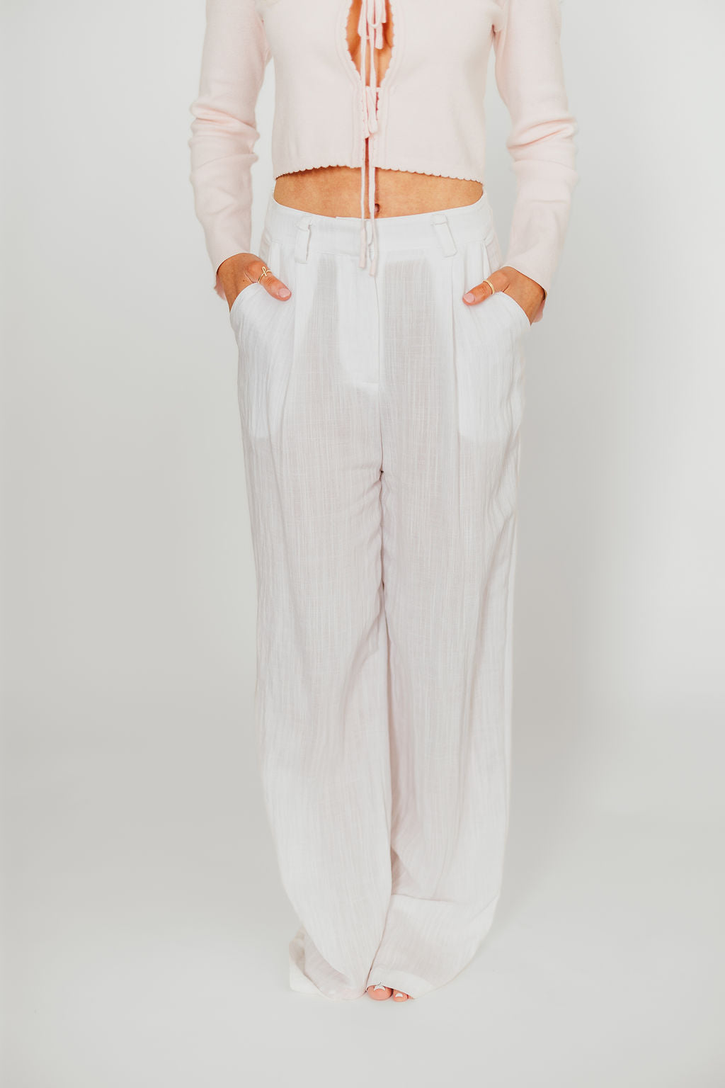 Tamren Women's White High-Waisted Stretch Pants - Comfortable Casual & Work Trousers for Office, Travel & Everyday Wear