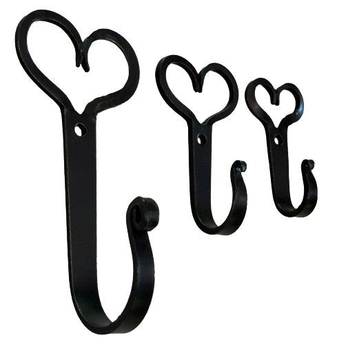 Hand Forged Heart Hook - Solid Wrought Iron Wall Hooks in 3 Sizes (Small, Medium, Large) for Home Decor, Coat Hanging, and Farmhouse Style Organization