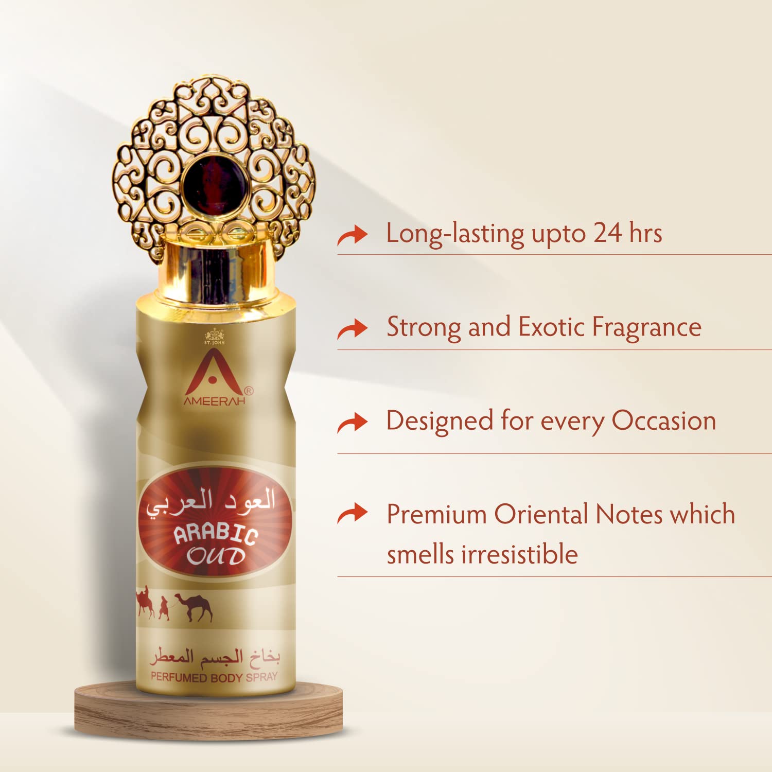 ST.JOHN Arabic Oud Long Lasting Perfumed Deodorant Spray for Men & Women - 200ml Fragrance Body Spray | Unisex Scent for Day & Night Wear, Work, Date & Special Occasions