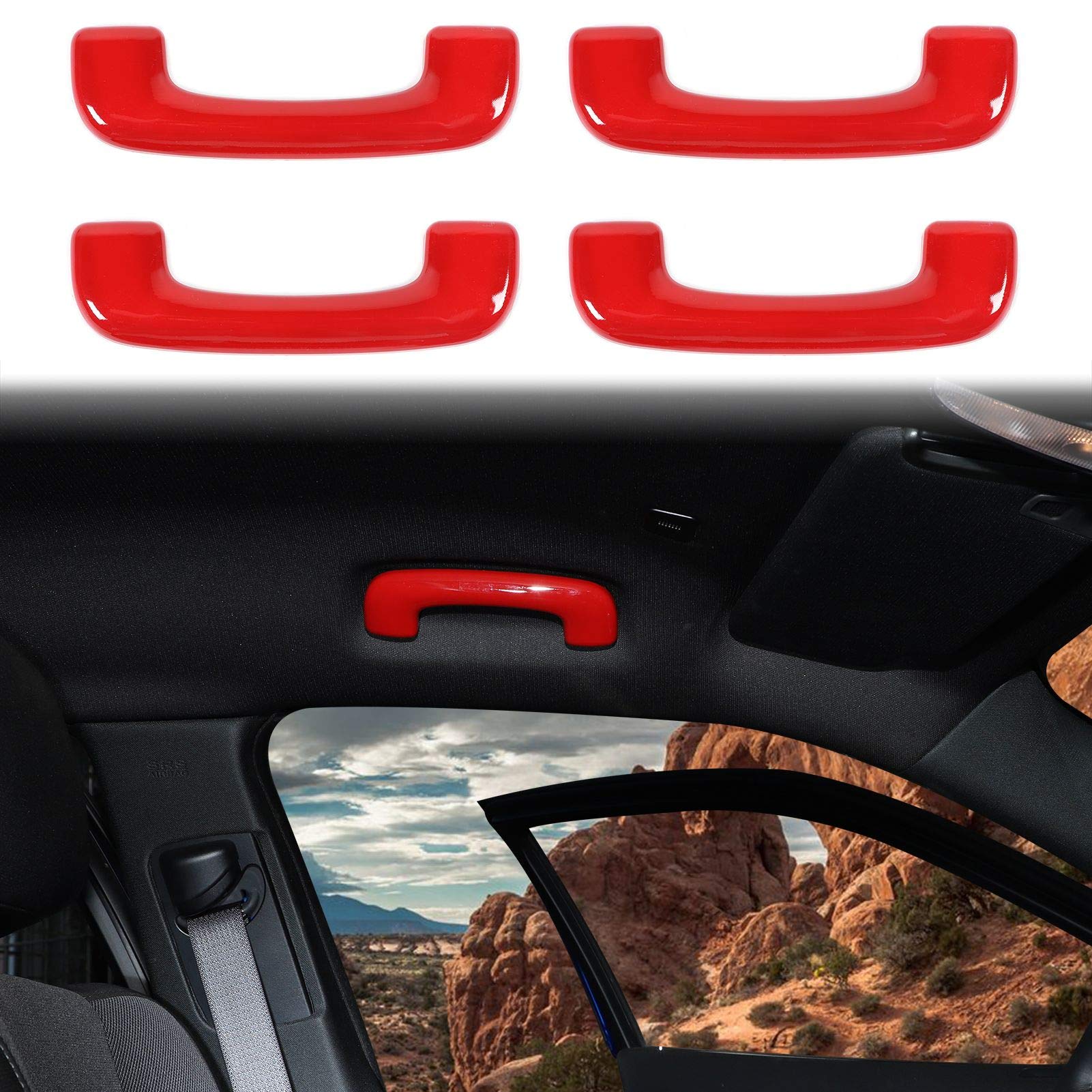 2015-2024 Dodge Charger Interior Accessories - ABS Red Roof Grab Handle Cover Trim (4pcs) | Durable ABS Material | Easy Installation | Perfect for Car Interior Upgrade & Protection