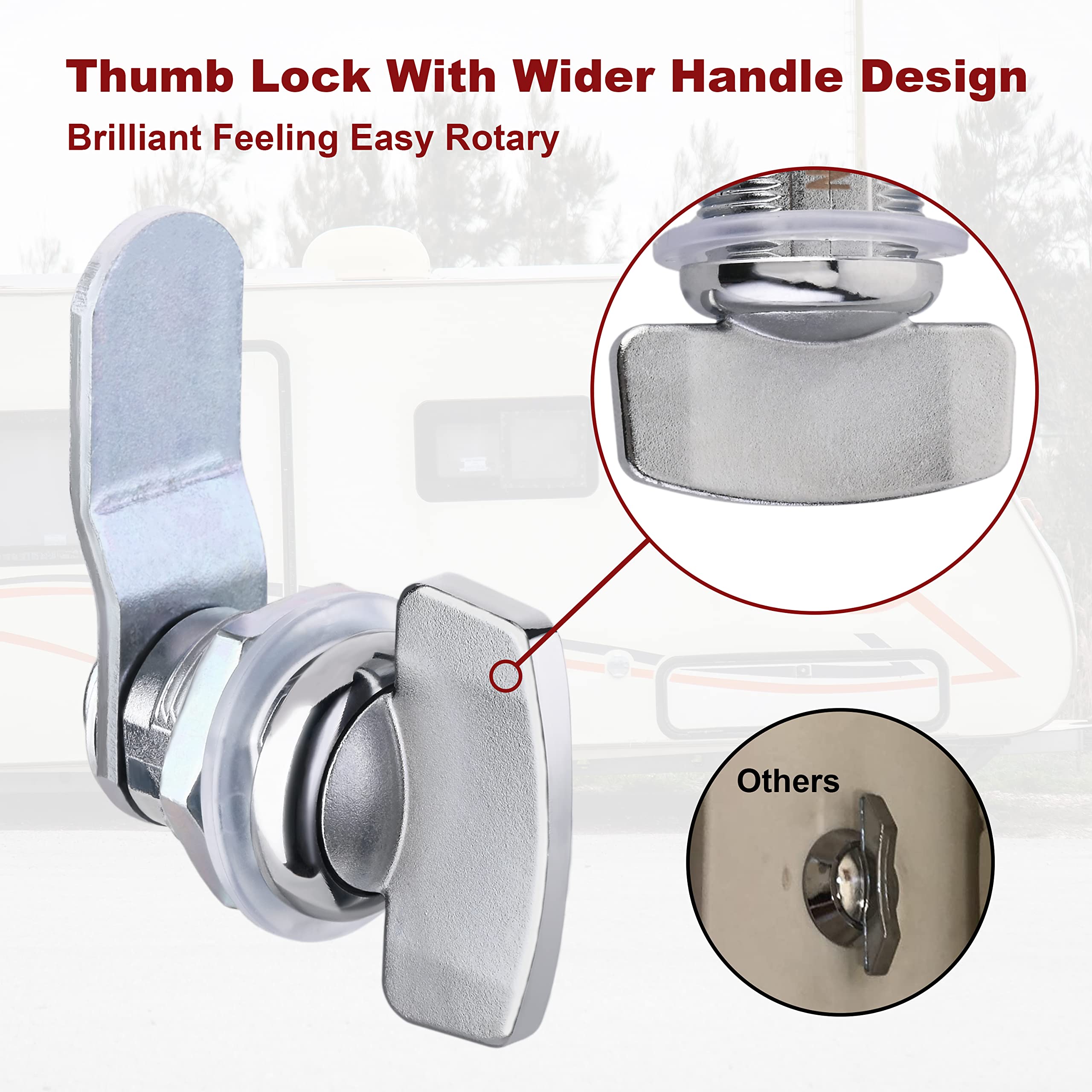 Keyless RV Thumb Cam Lock - 1-1/8 Inch Twist Operated Latch for Boat Storage, RV Compartment & Outdoor Shower - Secure Baggage Doors & Waterproof Enclosures (Pack of 2) - Ideal for Marine, Camping & Travel Security