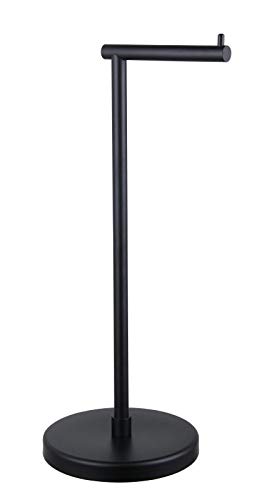 Modern Freestanding Toilet Paper Holder Stand - SUS304 Stainless Steel Rustproof Bathroom Tissue Roll Holder in Matte Black - Perfect for Home, Office, and RV Use