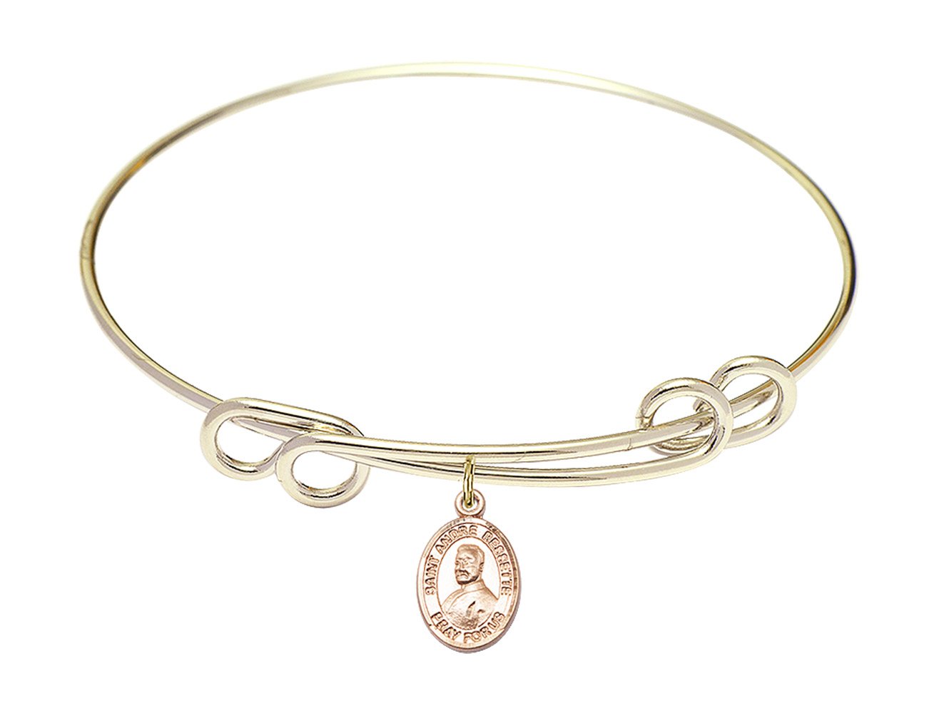 8 1/2 Inch Round Double Loop Bangle Bracelet with St. Andre Bessette Charm - Elegant Religious Jewelry for Women, Perfect for Church, Weddings & Everyday Wear