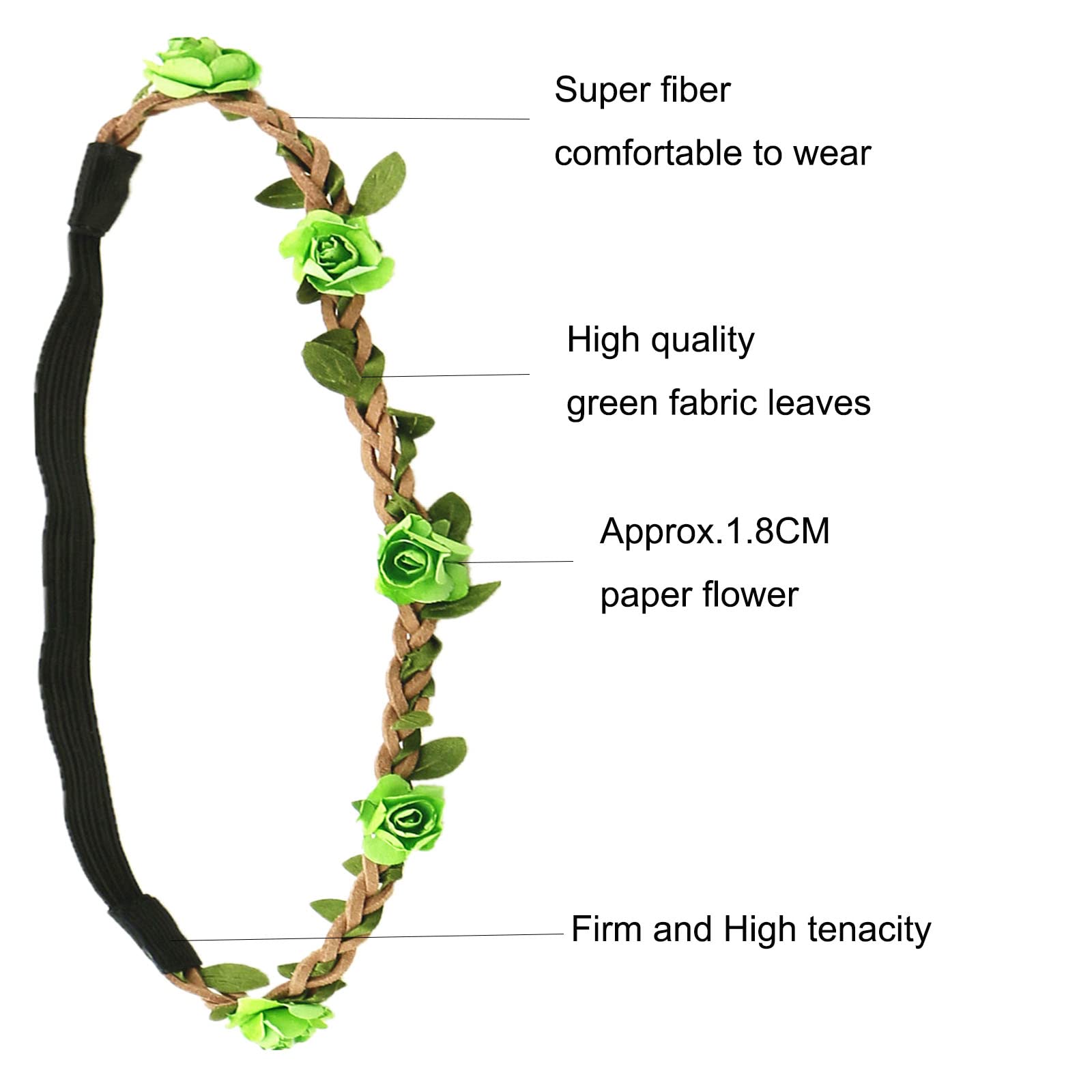 12PCS Bohemian Floral Headbands for Women & Girls - Rose Flower Crown Hair Accessories with Elastic Ribbon - Perfect for Weddings, Festivals, and Photo Shoots