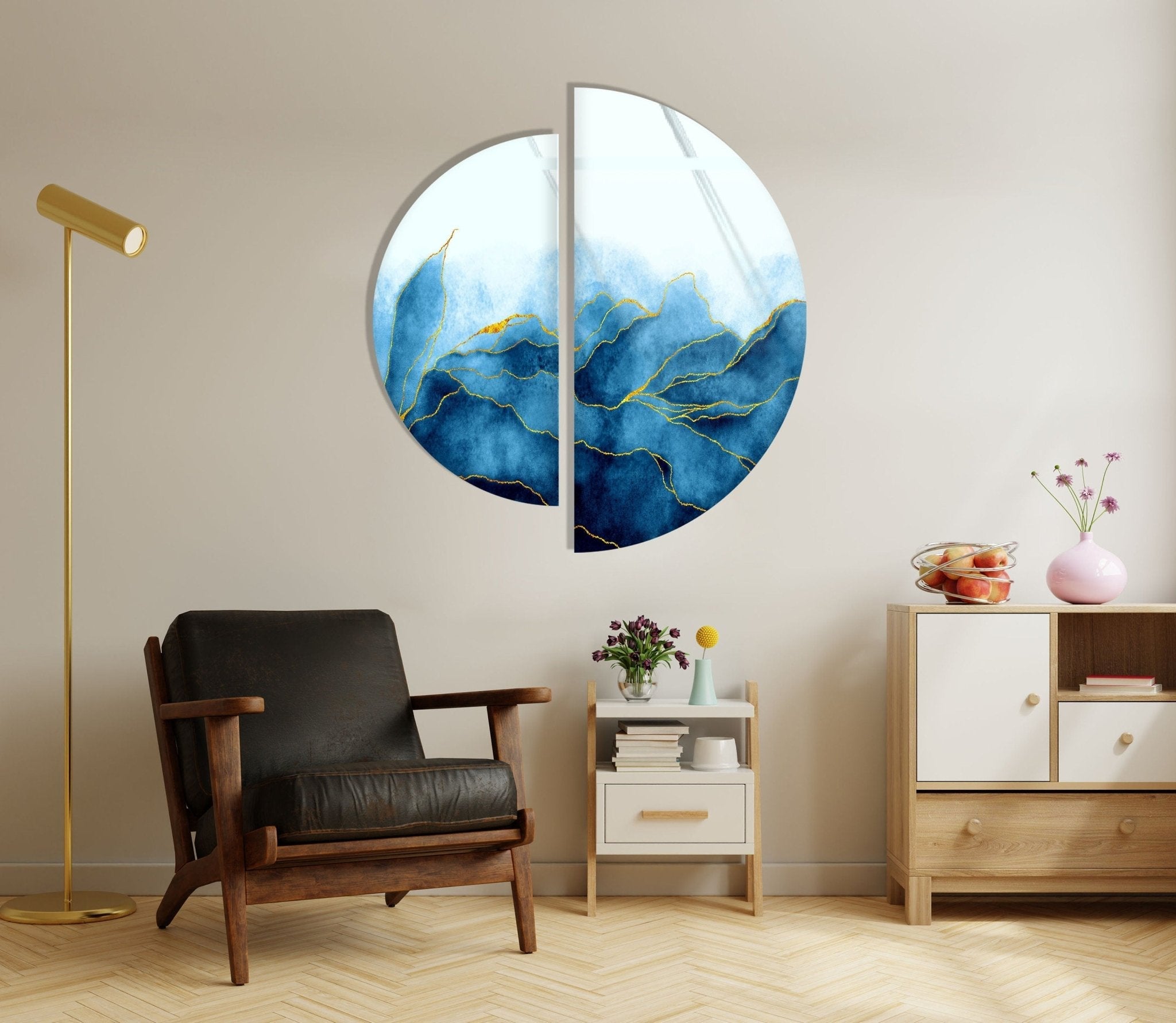 2 Piece Blue Floral Glass Wall Art Set - Elegant Handmade Home Decor for Living Room, Bedroom, or Office - Perfect Gift for Housewarming & Wedding