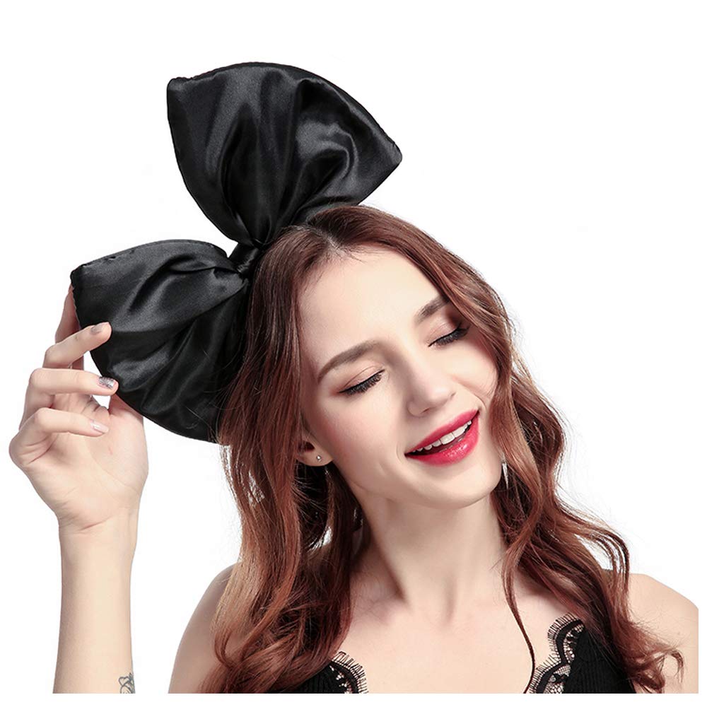 Big Bow Headband for Women - Elegant Hair Accessory with Large Bowknot for Parties, Christmas, Halloween & Cosplay - Handmade Hairband in Black (1 Pack) - Perfect for Holiday Events, Weddings & Costume Outfits