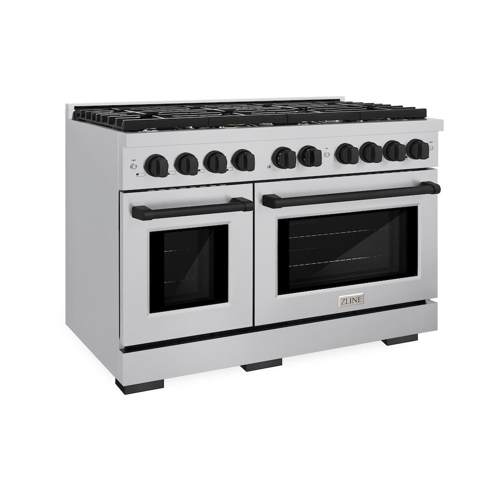 ZLINE Autograph Edition 48-inch 6.7 cu. ft. Dual Fuel Range with 8-Burner Gas Cooktop - Stainless Steel & Matte Black (SDRZ 48 MB) - Perfect for Large Kitchens & Professional Cooking