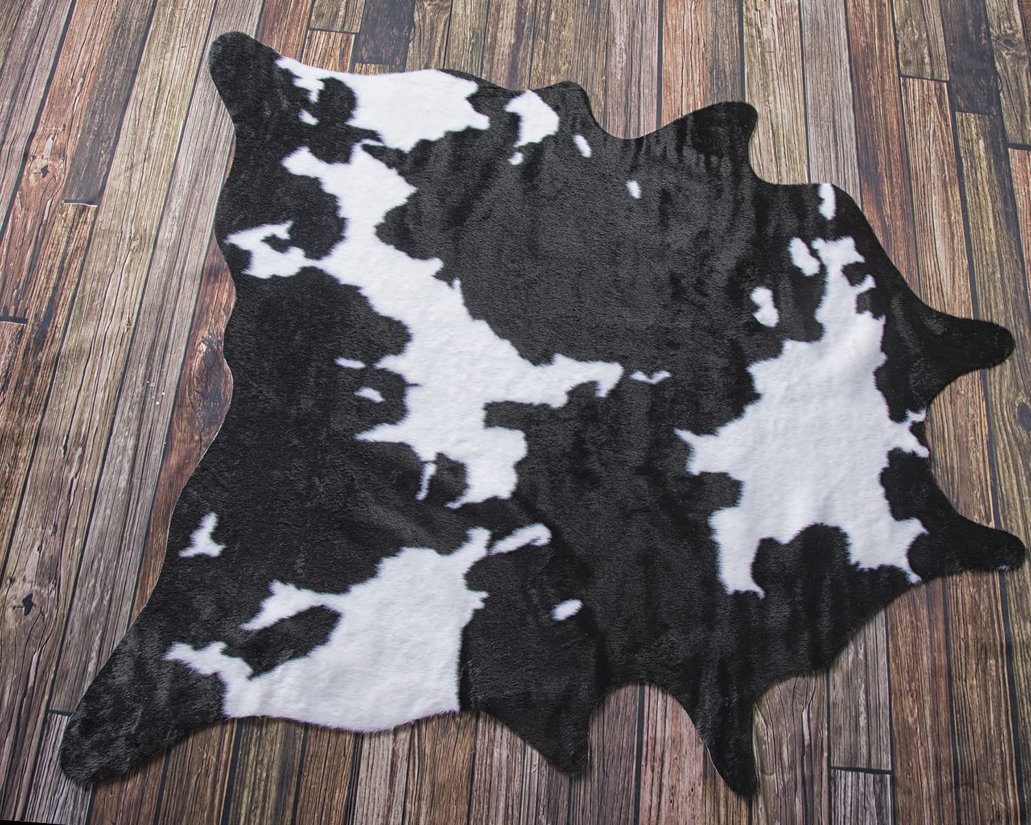 Faux Cowhide Rug - Stylish Acid Wash Western Throw Rug for Living Room, Bedroom, Office & Nursery - Rustic Black & White Area Rug for Home Decor & Western Theme Interiors