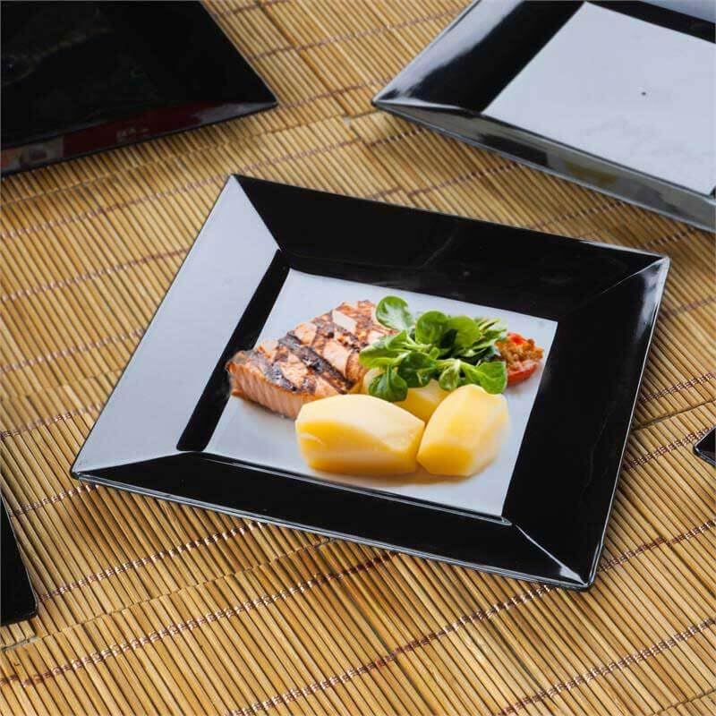 Efavormart 10 Pack - 6 Inch Black Disposable Plastic Square Salad Dessert Plates for Wedding, Birthday Party, Reception, Buffet, Catering & Restaurants - Elegant Tableware for Upscale Events & Home Entertaining