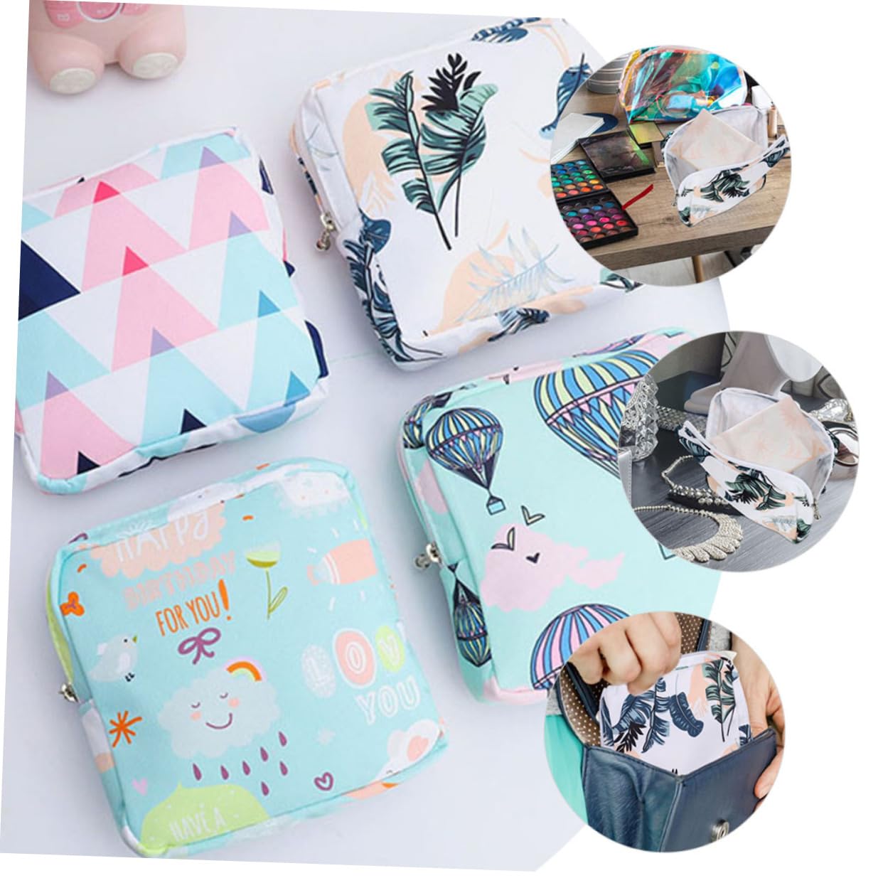 Outanaya 2-Pack Sanitary Napkin Storage Bags - Reusable Hygiene Pouches for Women, Cute Tampon Holder & Period Essentials Organizer - Polyester Cotton Blend - Perfect for Travel, Gym, School & Home Use