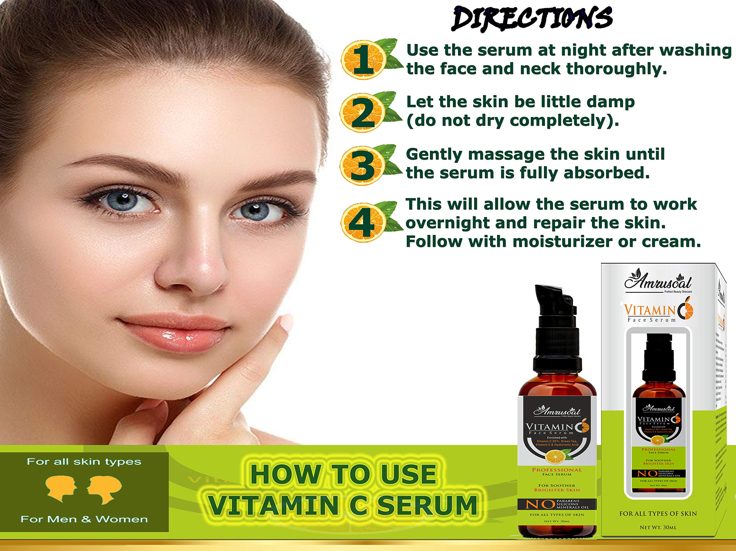AMRUSOAL Vitamin C Face Serum for Pigmentation, Brightening & Anti-Aging | Dark Spot Corrector, Acne Treatment & Wrinkle Reducer | Boosts Collagen for Radiant Skin | 30ml | Perfect for Daily Skincare Routine & Nighttime Regimen