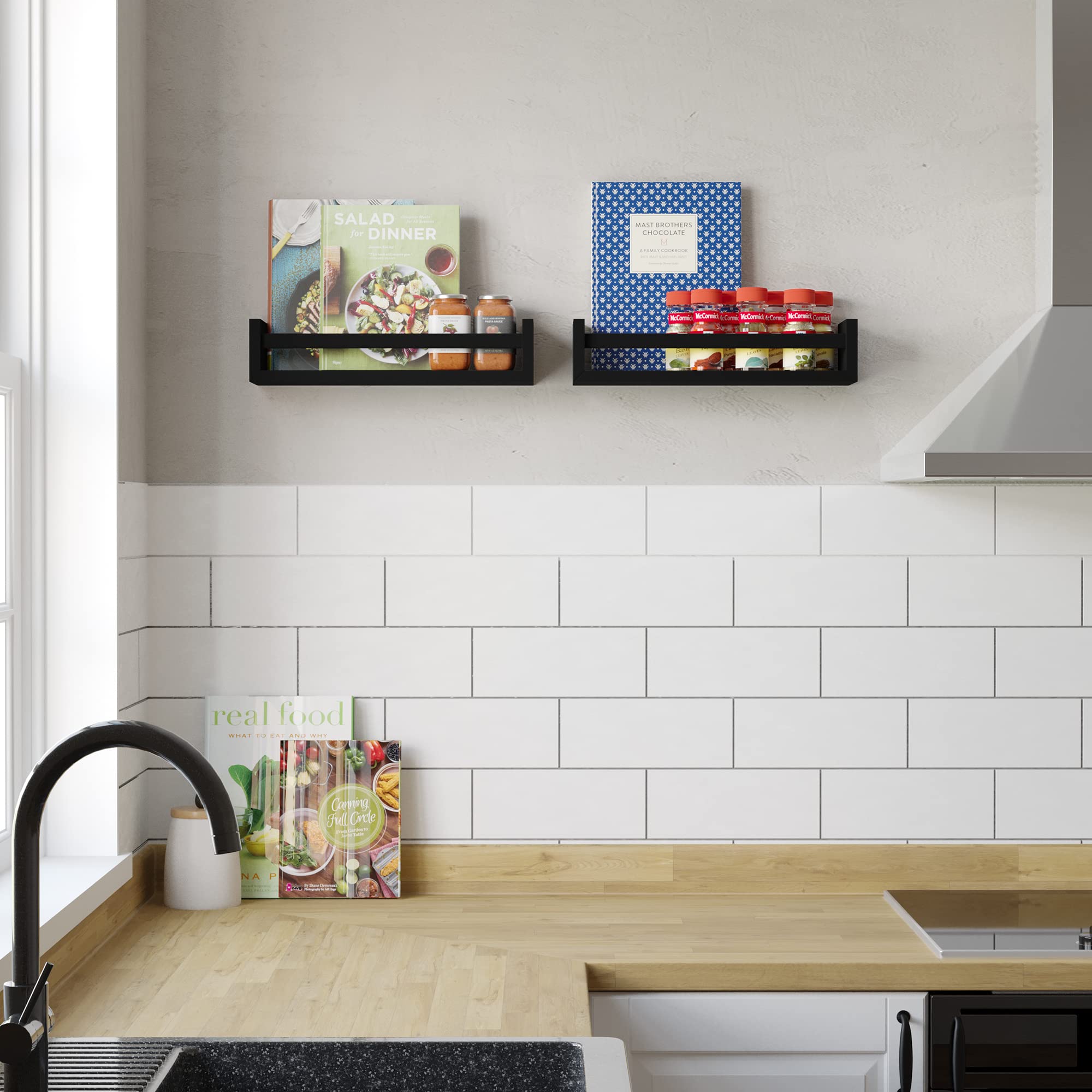 Wallniture Utah Floating Shelves Set of 2 - Modern Wood Wall Shelves for Kids Books, Picture Frames & Nursery Decor - Black - Perfect for Bedroom, Living Room & Home Organization